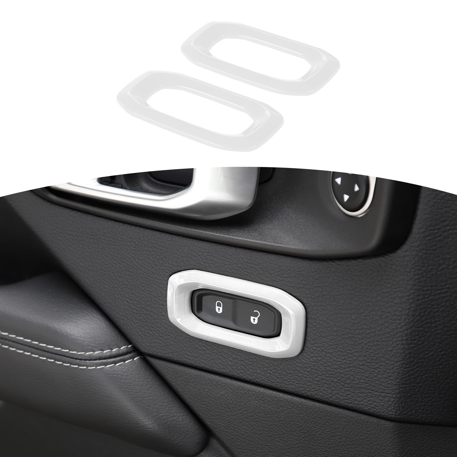 Jeep Wrangler JL JLU & Gladiator JT Door Lock Switch Button Trim Cover (2018-2024) - White Interior Accessories (2-Pack) | Easy Installation & Custom Upgrade for Enhanced Cabin Style