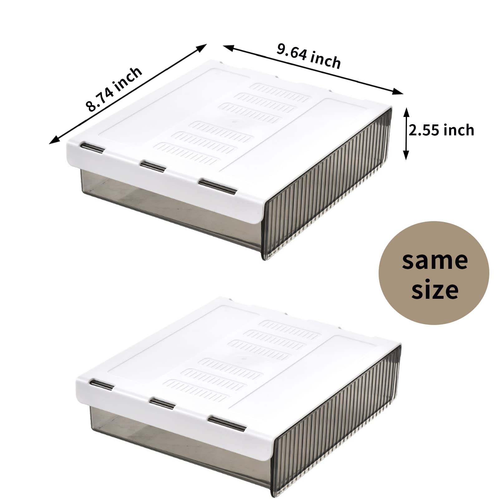 2 Pack Under Desk Drawer Organizer Slide Out - Self-Adhesive Plastic Storage Tray for Office, Home & Classroom - Space Saving Workspace Organizer for Files, Stationery & Office Supplies (Perfect Under Computer Desk or Study Table)