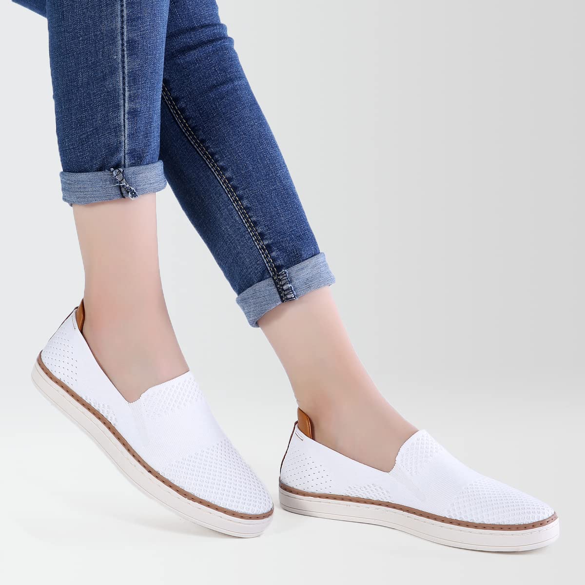 TRULAND Women's Slip On Sneakers - Breathable Knit Loafers Casual Comfortable Flats for Walking, Running & Summer Outfits | Fashion Tennis Shoes for Women