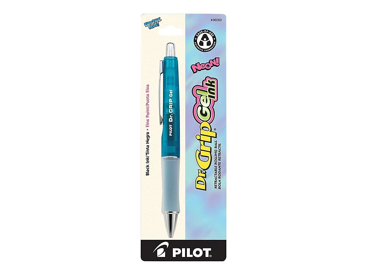 PILOT Dr. Grip Refillable Retractable Gel Pen - Fine Point 0.7mm, Blue Barrel with Black Ink (36260) - Smooth Writing for Office, School & Note Taking