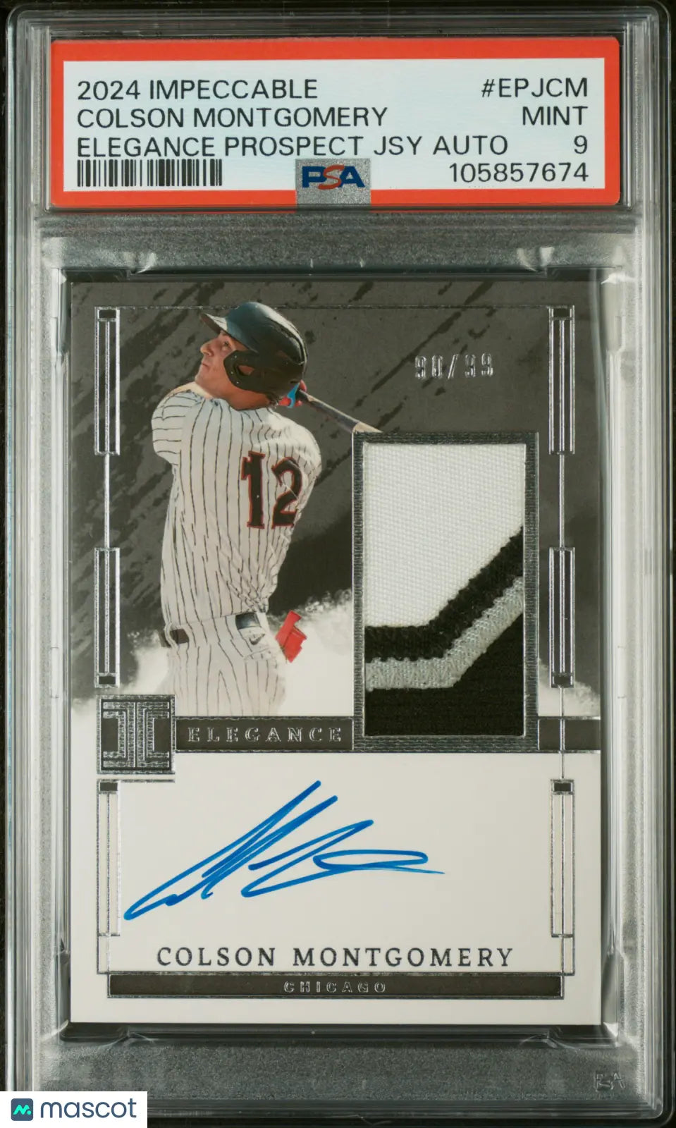 2024 Panini Impeccable Elegance Colson Montgomery Prospect Jersey Auto Card PSA 9 /99 - Rare Collectible for Baseball Fans & Sports Memorabilia Enthusiasts