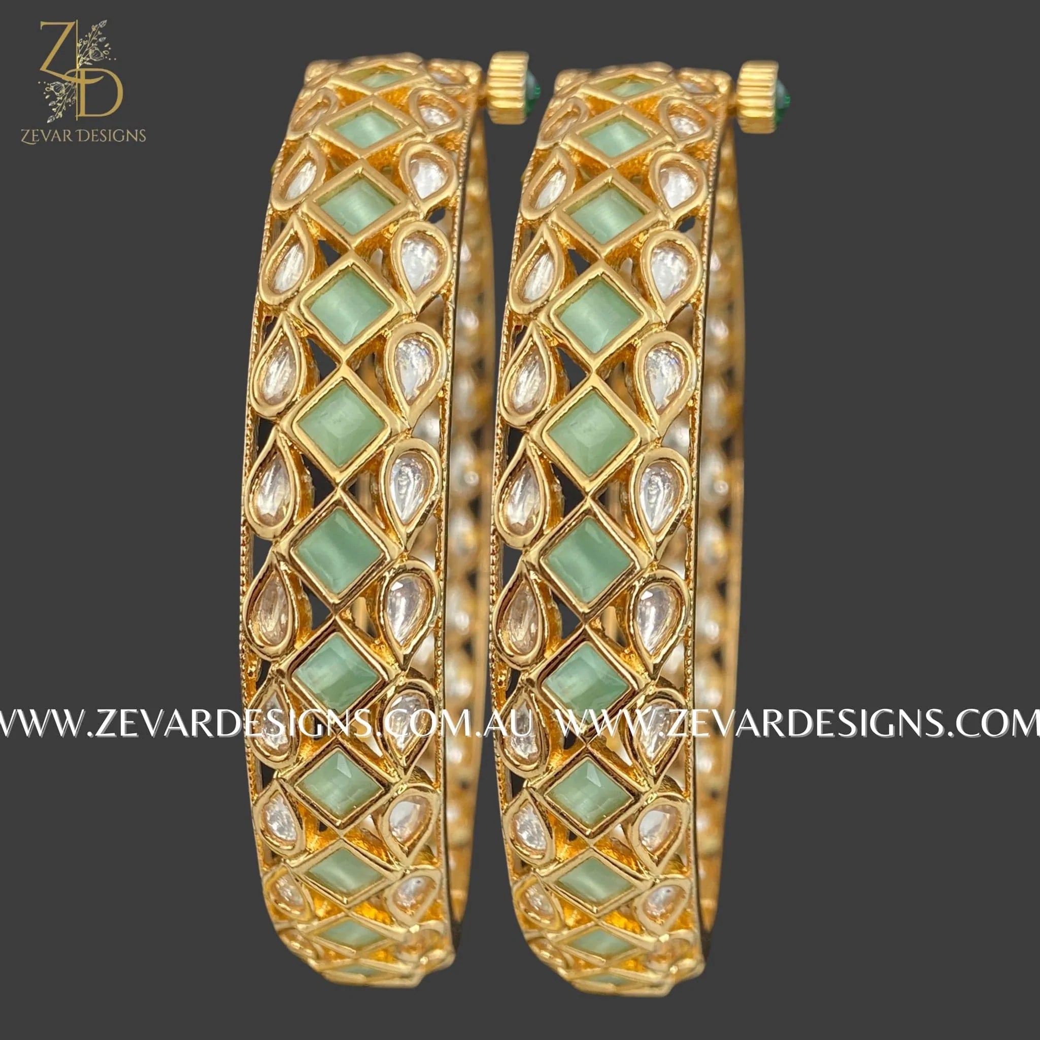 Exquisite Kundan Bangles in Mint Green - Traditional Indian Jewelry for Weddings, Parties & Festivals