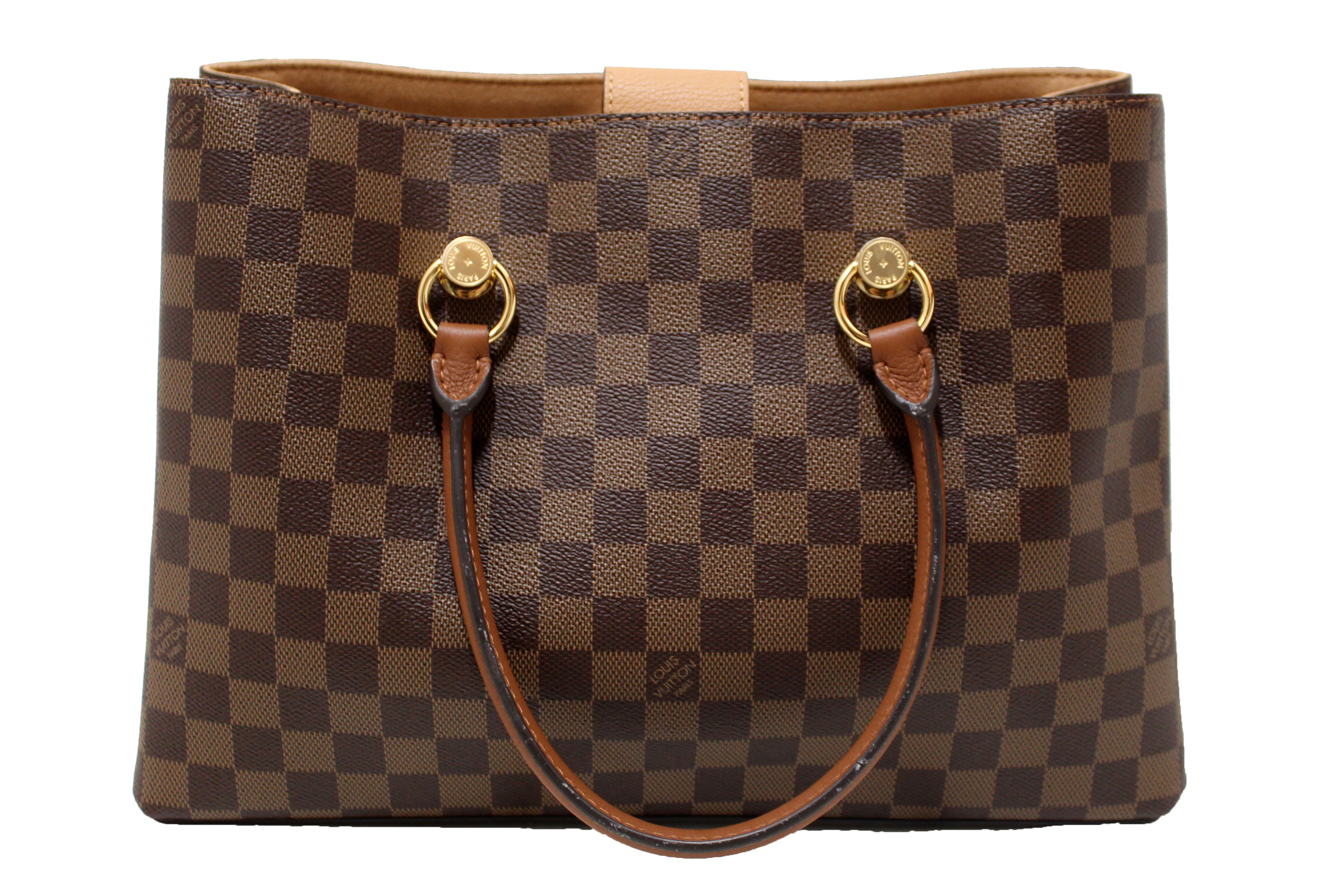 Authentic Louis Vuitton Damier Ebene Canvas Riverside Bag with Brown Leather - Luxury Designer Handbag for Women, Perfect for Work, Travel & Everyday Use