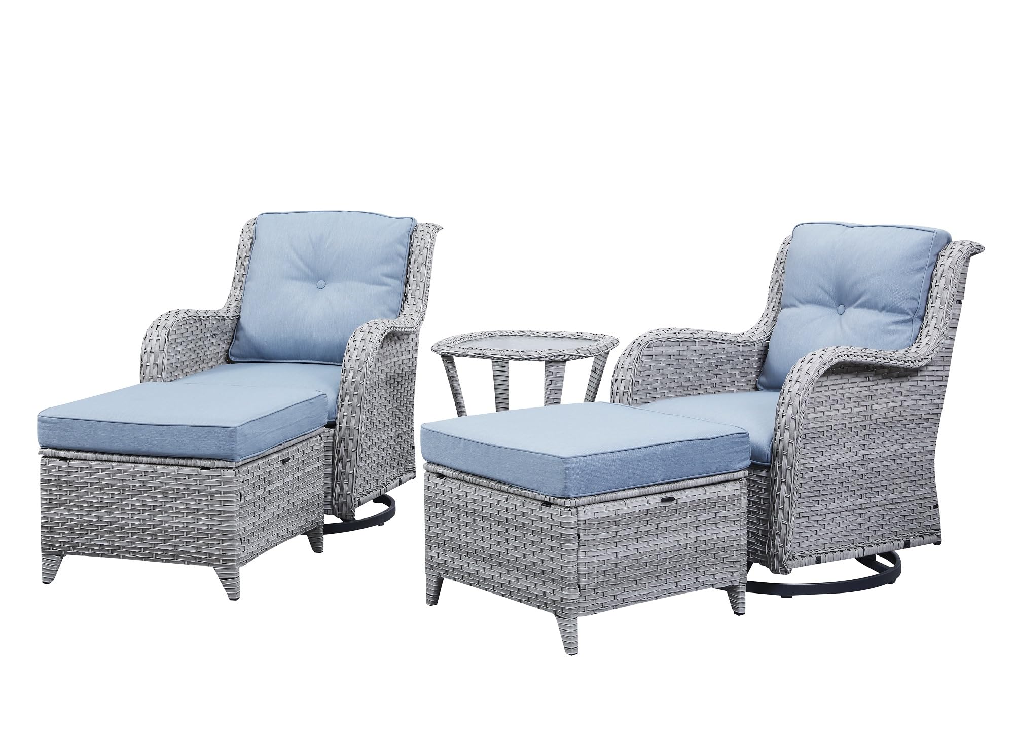 2-Piece All-Weather Rattan Ottoman Set with Soft Cushions - Outdoor Patio Furniture Footstool for Garden, Poolside & Deck Seating