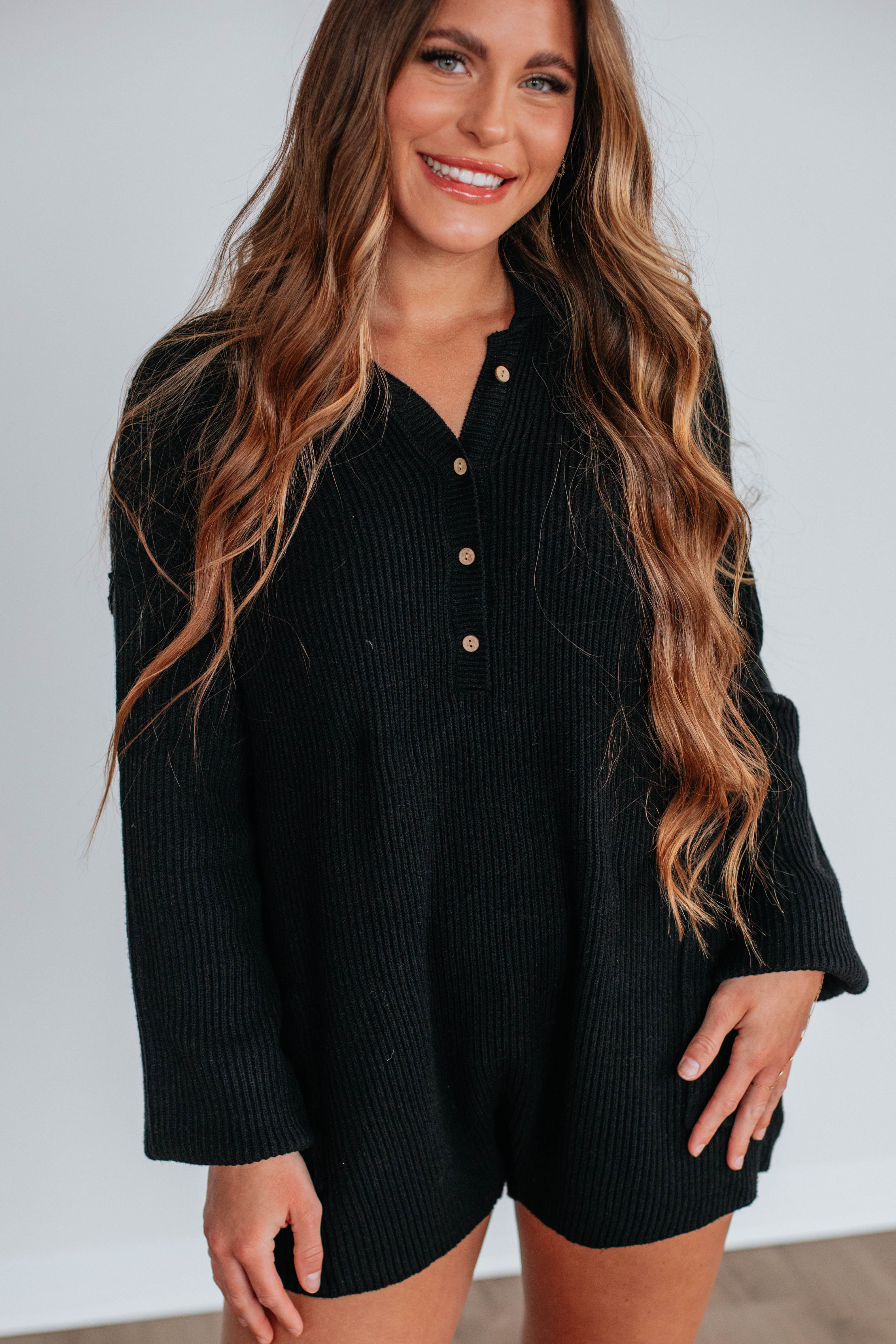 Garrow Knit Romper for Women - Soft Stretchy Jumpsuit, Black - Perfect for Casual Outings, Loungewear & Travel