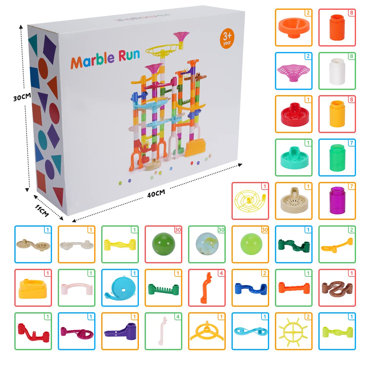 166 PCS Marble Run Building Set - STEM Educational Toys for Kids Ages 3-12 with Glow in The Dark Marbles, Colorful Race Track Construction Kit - Perfect for Birthday Gifts, Indoor Play & Learning Activities