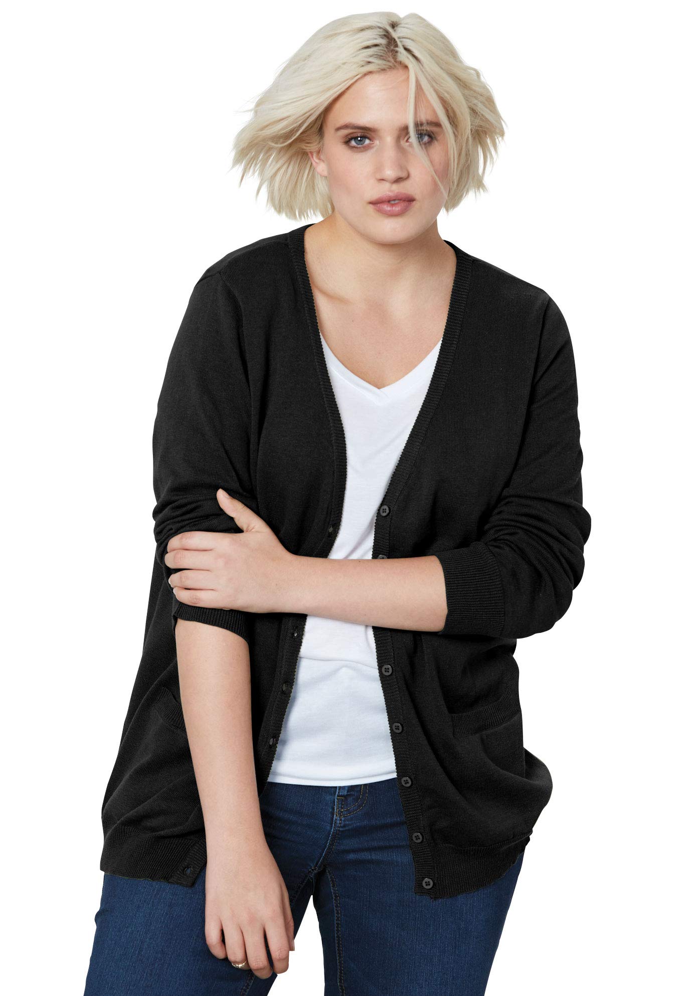 Ellos Women's Plus Size Everyday Cardigan - Soft Long Sleeve Open Front Sweater for Casual Wear, Office & Lounge