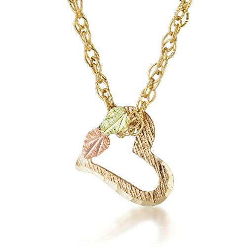 10K Yellow Gold, 12K Rose & Green Gold Slanting Heart Black Hills Gold Pendant Necklace for Women - Elegant Valentine's Day Gift, Anniversary Jewelry, Romantic Present for Her