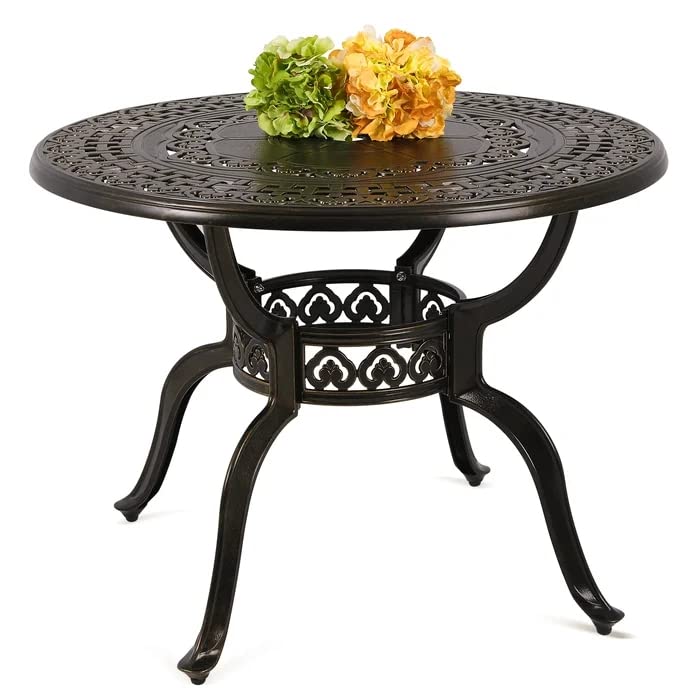 Outdoor Patio Dining Table - Cast Aluminum Bistro Table with Umbrella Hole for Backyard, Garden, Deck | Perfect for Outdoor Entertaining, Al Fresco Dining & Relaxation