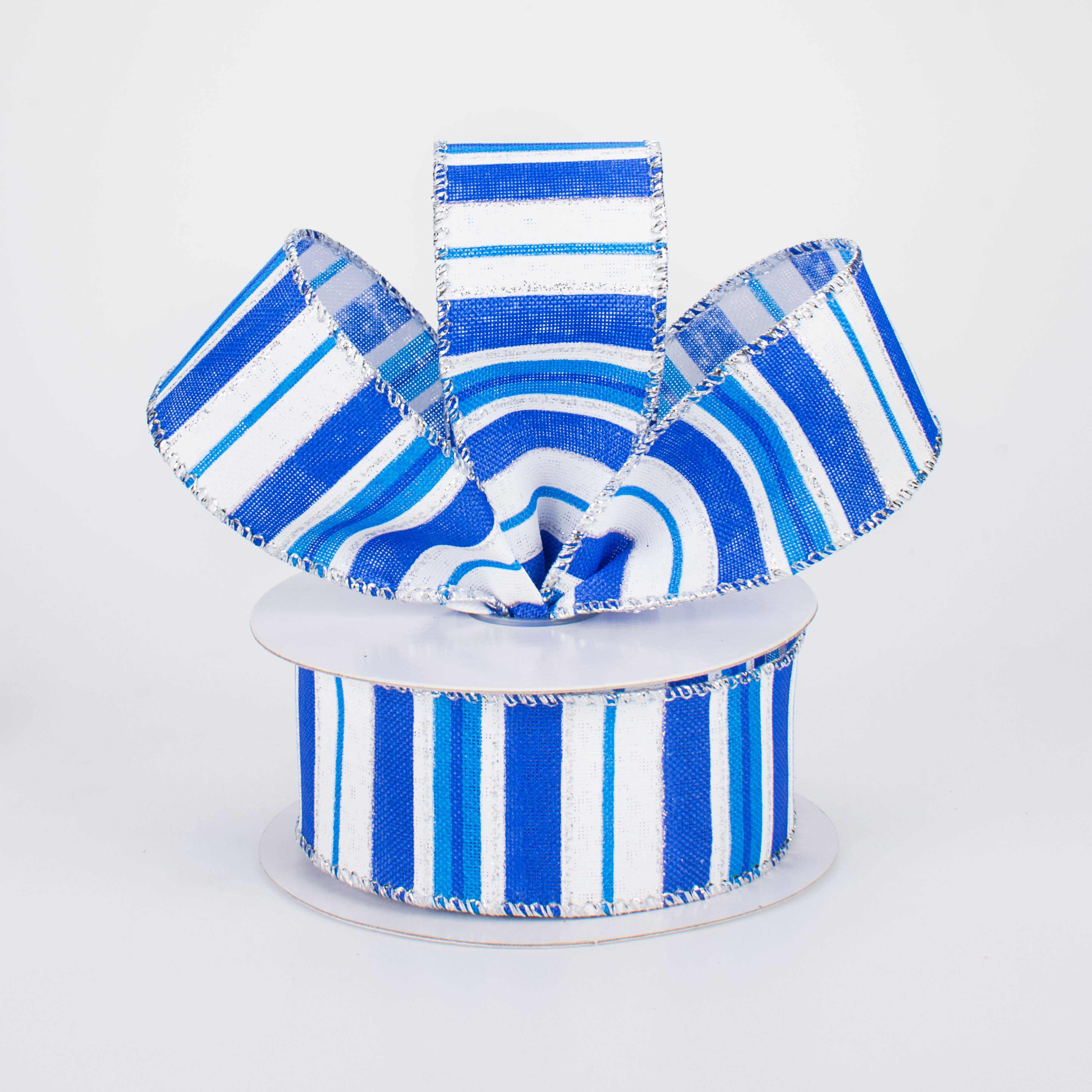 1.5 Inch Glittered Stripes Canvas Ribbon - Bright Blue (10 Yards) for Gift Wrapping, DIY Crafts, Scrapbooking & Party Decorations