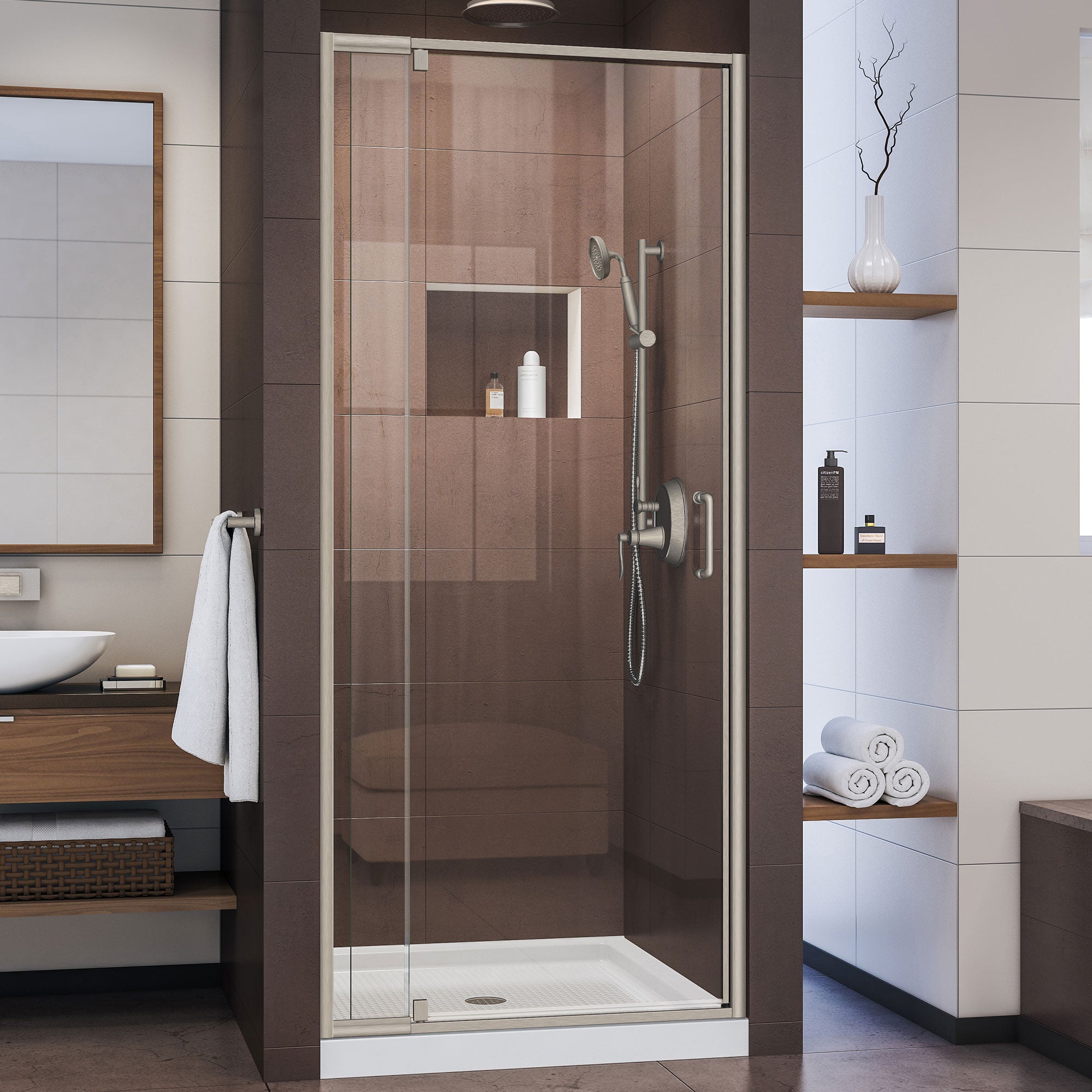 DreamLine Flex 32-36 Inch W x 72 Inch H Semi-Frameless Pivot Shower Door - Modern Bathroom Upgrade for Small & Large Showers - Perfect for Home Renovation & Spa-Like Experience