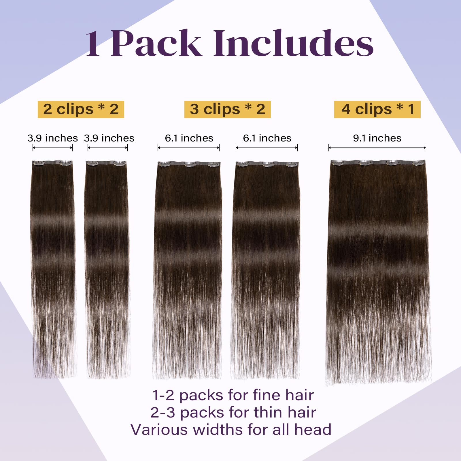 HEHUA 100% Human Hair Clip-In Extensions - 24 Inch 5-Piece Set (100g) Dark Brown Remy Hair Seamless & Invisible for Women | Perfect for Daily Wear, Parties & Special Occasions