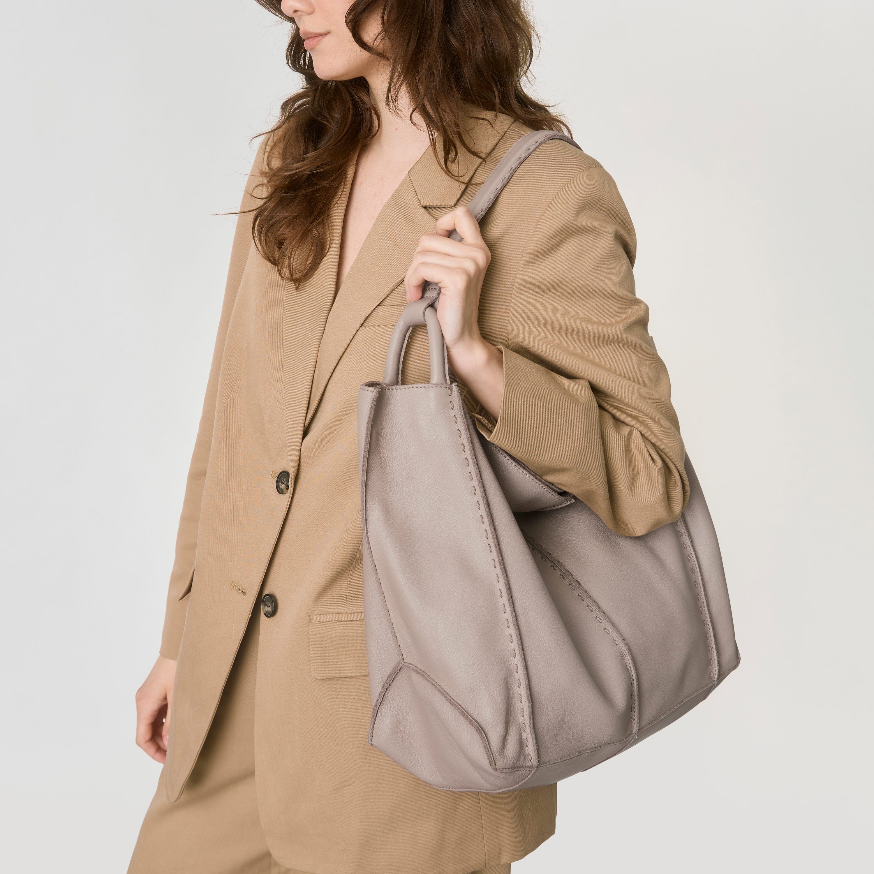 Los Feliz Large Leather Tote Bag - Premium Sand Color - Perfect for Work, Travel & Everyday Use