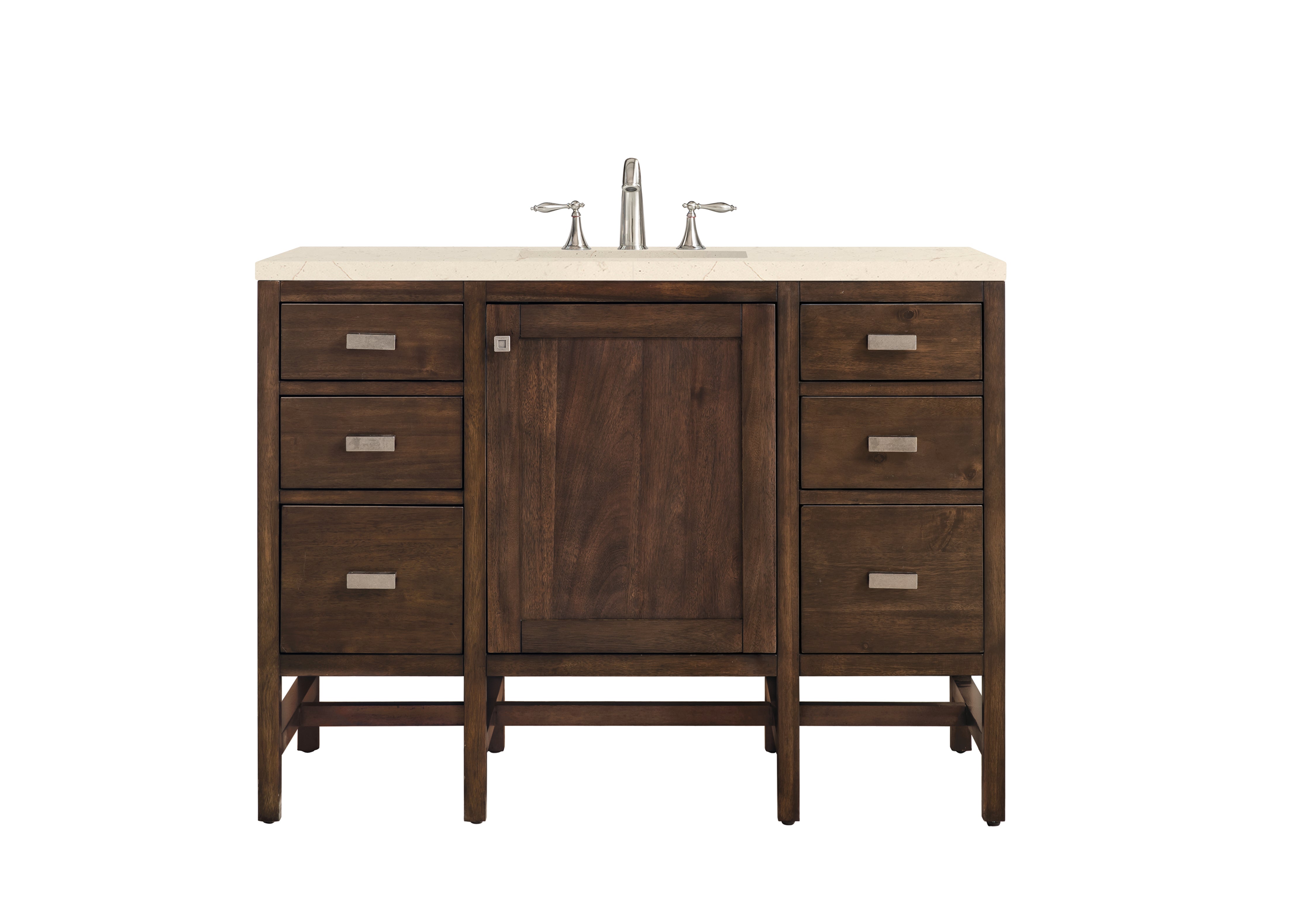 Addison 48 Inch Single Bathroom Vanity Cabinet - Mid Century Modern Acacia Wood with 3CM Eternal Marfil Quartz Countertop | Perfect for Small Bathrooms, Powder Rooms & Guest Baths