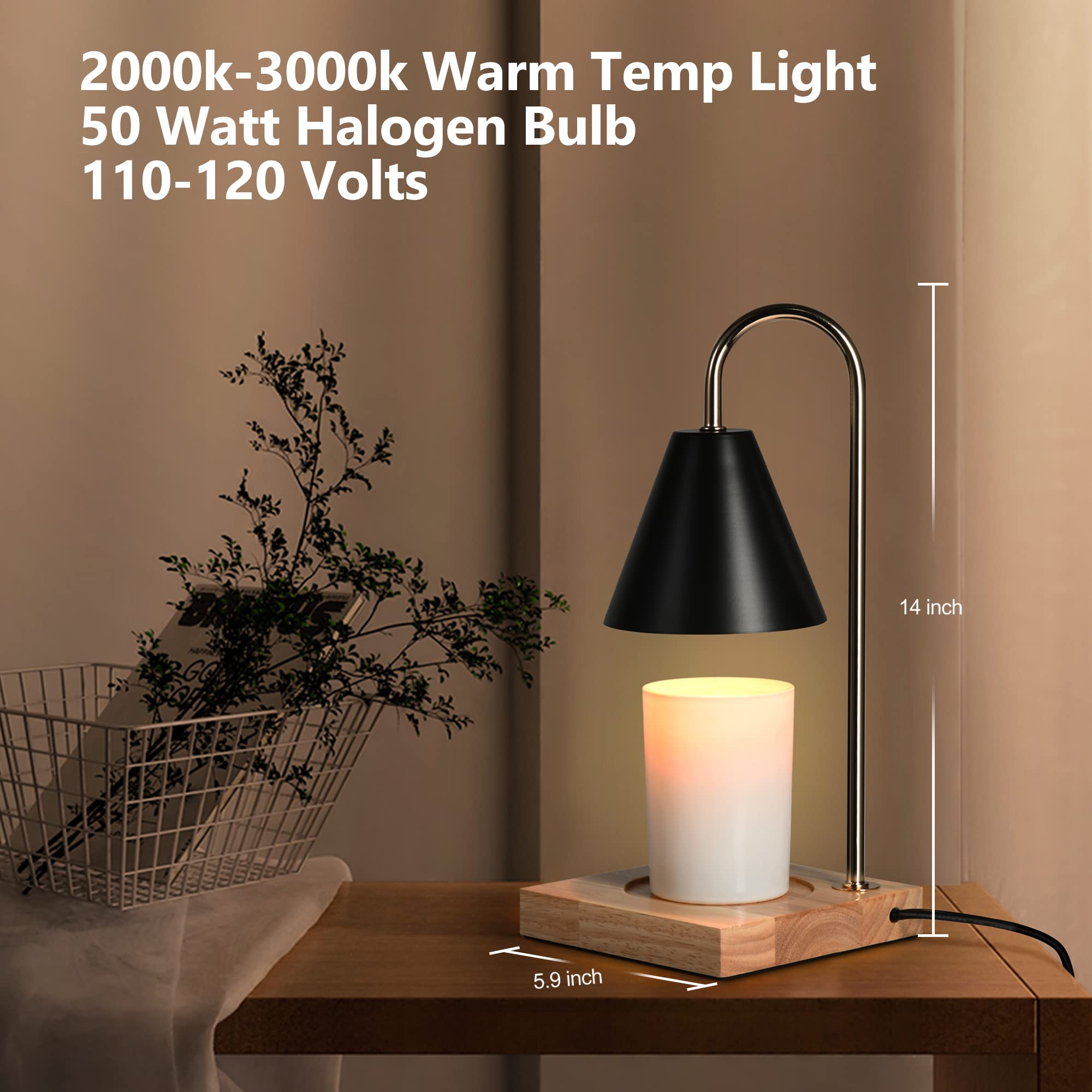 Electric Candle Warmer Lamp with Timer & Auto Shut Off - 3 Bulbs Jar Candle Melter for Home Decor, Aromatherapy & Relaxation - Perfect for Bedroom, Living Room & Spa (Black)