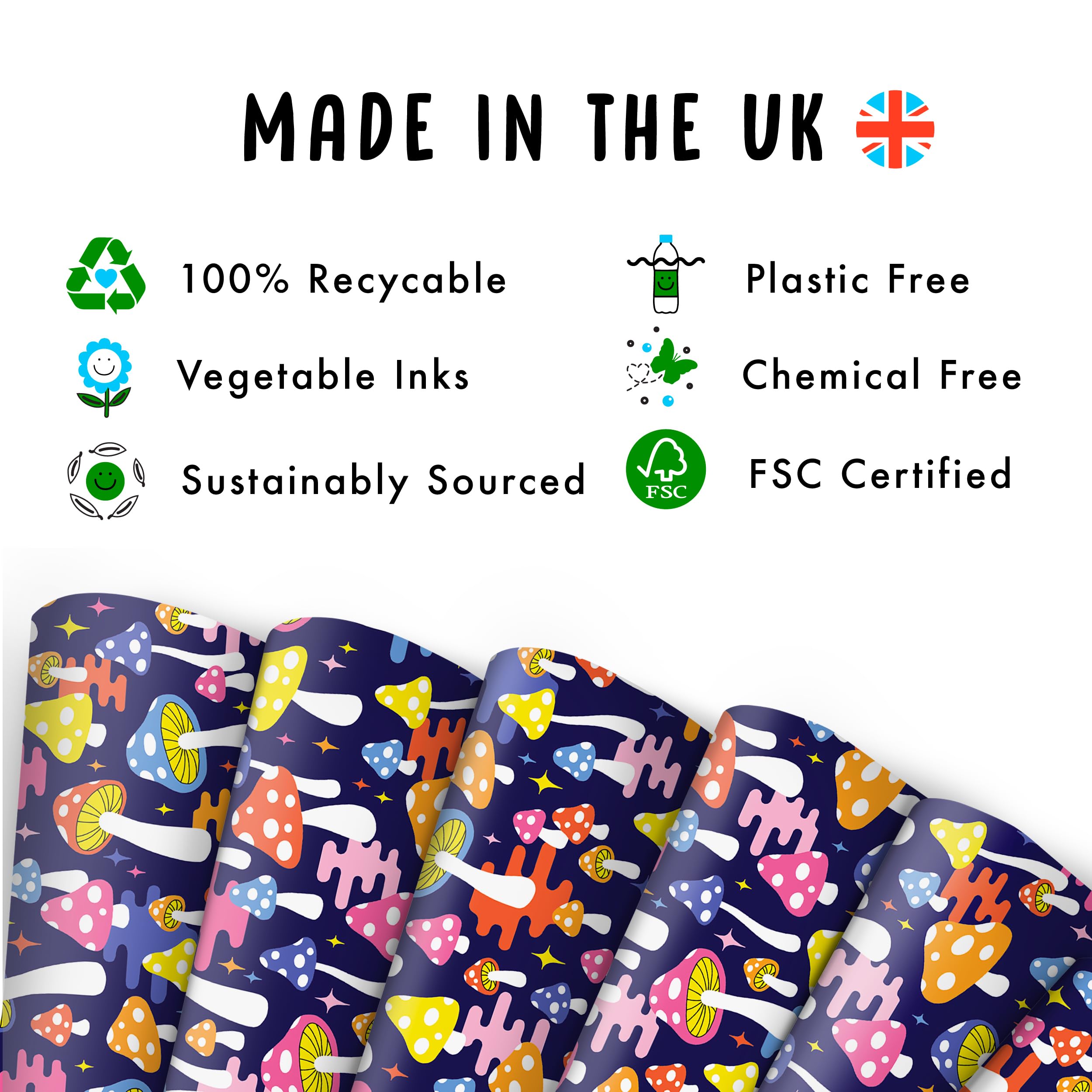 Premium CENTRAL 23 Navy Blue Psychedelic Mushroom Gift Wrap Paper - 6 Sheets for Birthdays, Halloween, Christmas & Thanksgiving - Eco-Friendly Recyclable Wrapping Paper for Men, Women & Kids - Perfect for Party Gifts, Holiday Presents & Special Occasions