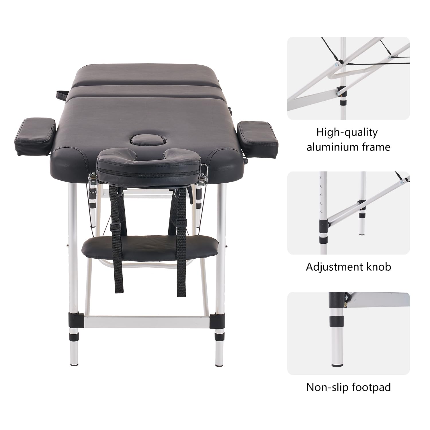 YOUNIKE Professional Portable Massage Table - Lightweight Aluminum Folding Lash Bed for Eyelash Extensions, Facial Spa & Tattoo - Height Adjustable Beauty Salon & Home Use - Perfect for Therapists, Estheticians & Tattoo Artists (Black)