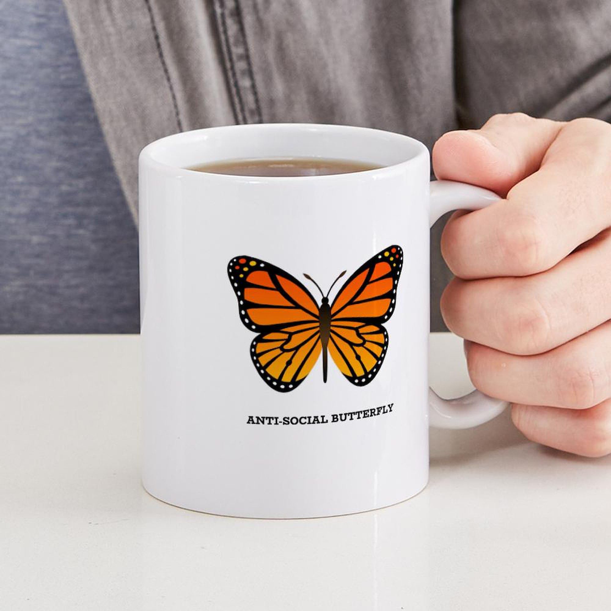 Antisocial Butterfly Ceramic Coffee Mug 11 oz (325 ml) - Funny Novelty Gift for Tea & Coffee Lovers - Perfect for Home, Office, or Gifts