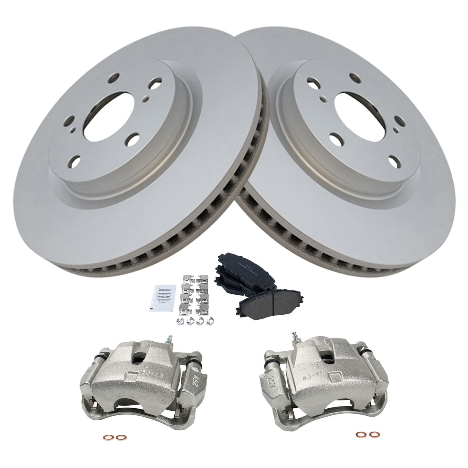 TRQ Premium Front Brake Pad & Rotor Kit - Semi-Metallic Vented G-Coated Brake Caliper Set - Compatible with 2006-2012 Toyota RAV4 - Perfect for City Driving & Highway Commuting