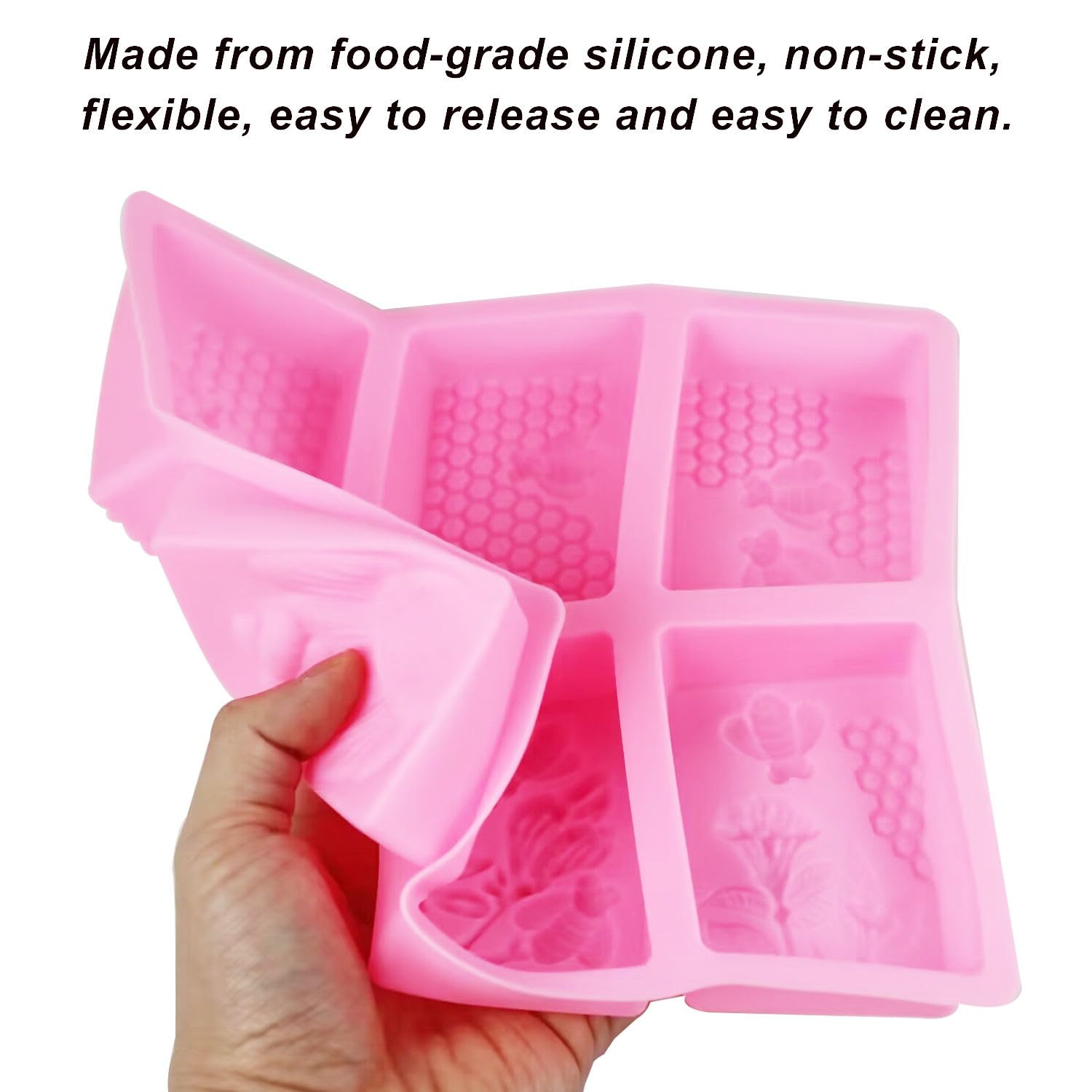 METLUCK 3 Pack Bee Silicone Molds - Reusable Honeycomb Soap Molds for DIY Soap Making, Lotion Bars, Candles, Resin Art, Chocolate & Desserts | Perfect for Home Crafting, Bath Bombs, and Party Favors