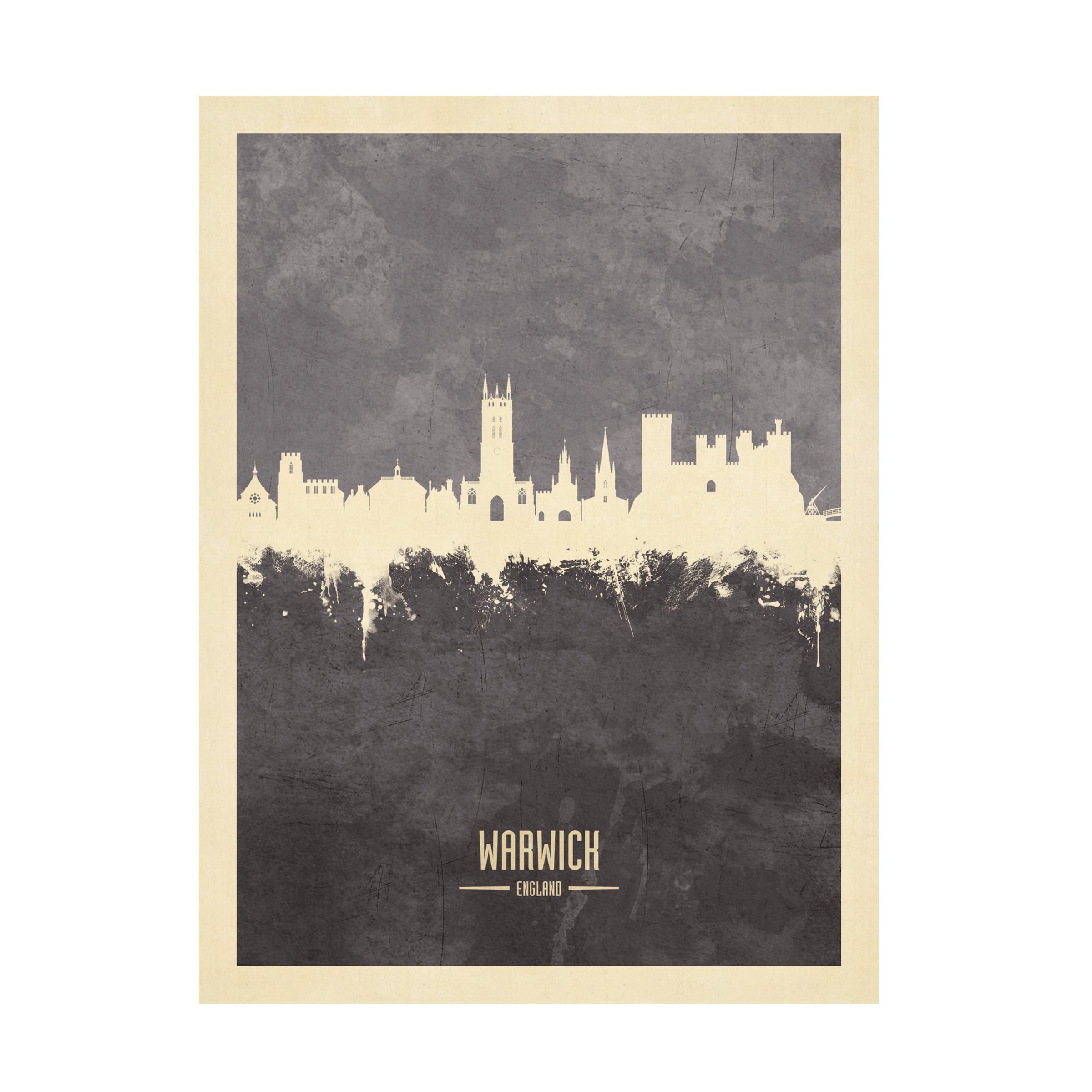 Michael Tompsett 'Warwick England Skyline Gray' Canvas Art Print - Premium Wall Decor for Living Room, Bedroom & Office - Trademark Fine Art Collection