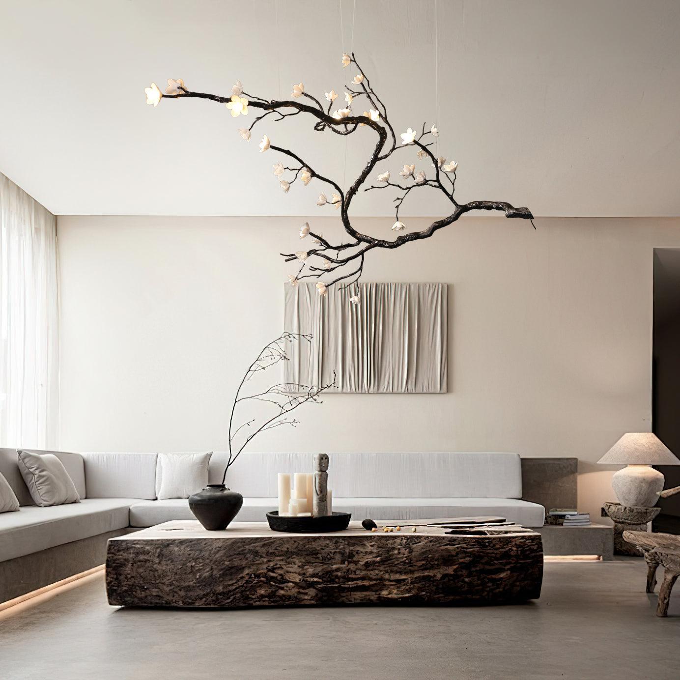 Elegant Branch Flower Chandelier - Rustic Wooden Ceiling Light Fixture for Dining Room, Bedroom, or Wedding Decor