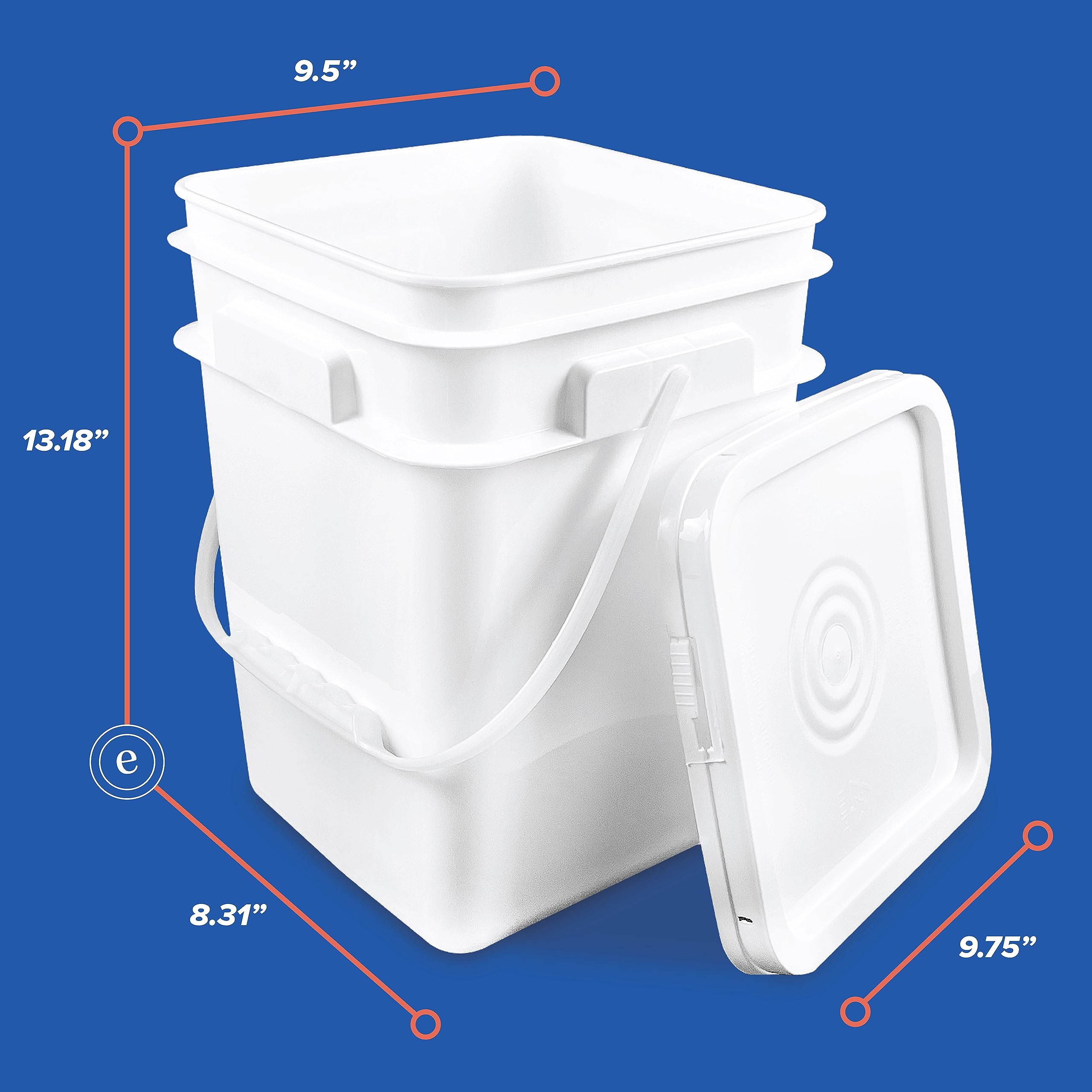 ePackageSupply 4 Gallon Square Bucket with Lid & Plastic Handles - Heavy Duty HDPE BPA-Free Food Storage Pail (3-Pack) - Ideal for Bulk Food Storage, Home Organization & DIY Projects