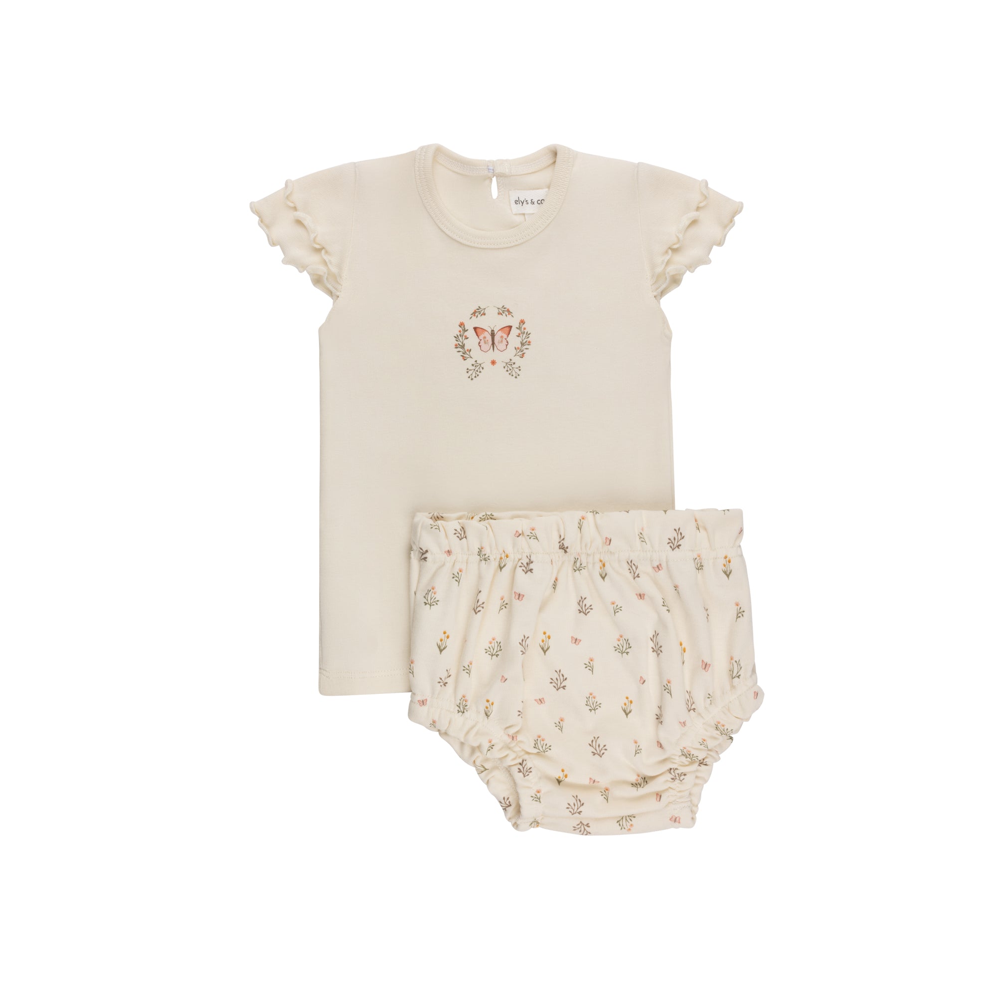 Ely's & Co Floral Ivory Bloomer Set for Girls - Perfect for Garden Parties, Photo Shoots & Special Occasions