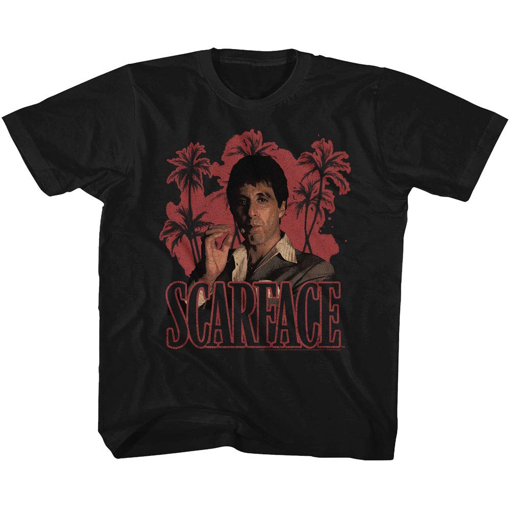 Scarface Crime Thriller Movie Inspired Red Palm Trees Black Toddler T-Shirt - Cool Graphic Tee for Kids, Boys & Girls - Perfect for Movie Nights, Birthday Gifts & Casual Wear