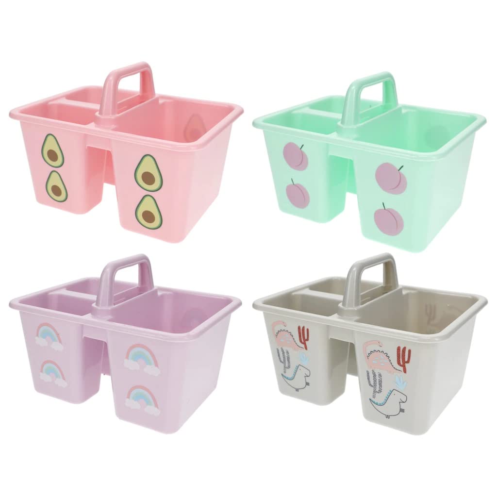 COT Small Pastel Colors Printed Craft Caddies - Classroom Caddy Organizer for School Supplies, Art Teachers, Pre-k to 12 - Multipurpose Storage Bins with Handle for Kids Rooms, Office & Homeschool (Set of 4, 6.5x4.8x4.7 in)