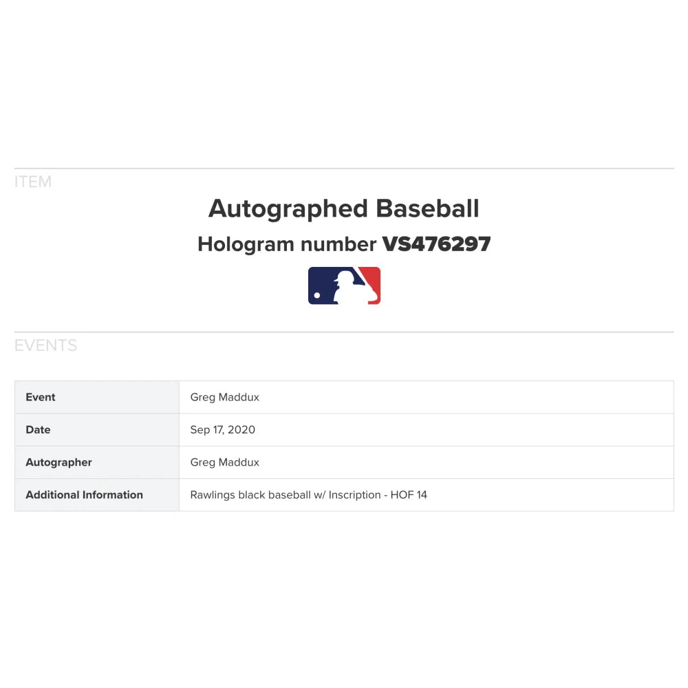 Greg Maddux Autographed Baseball - HOF 14 Inscription on Official MLB Ball with COA | Perfect for Collectors, Sports Memorabilia Displays & Baseball Fan Gifts