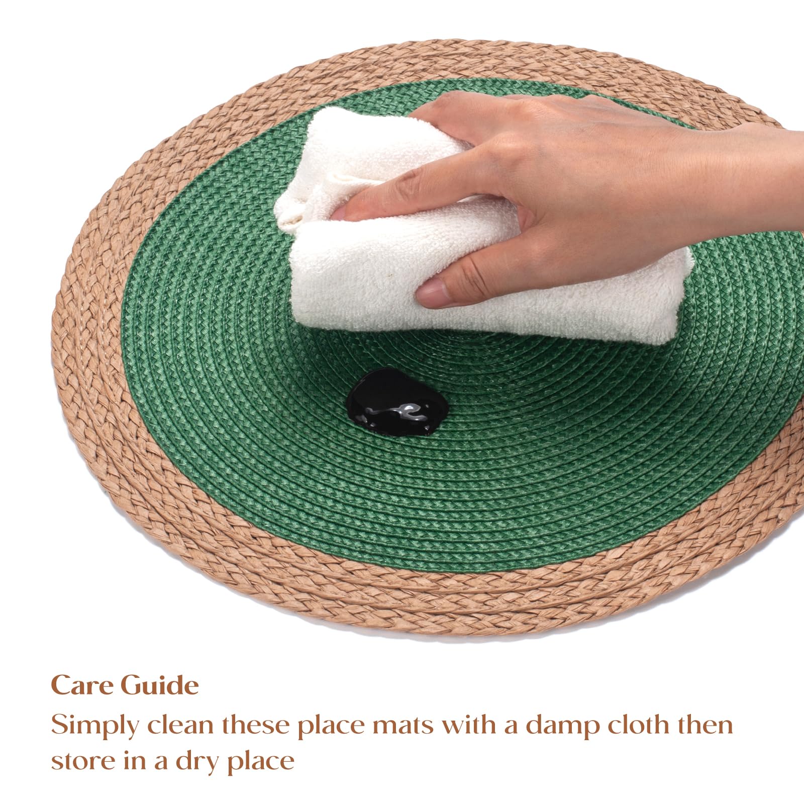 YANGQIHOME 13.8 Inch Round Placemats Set of 6 with Golden Table Runner - Waterproof & Heat Resistant Table Mats for Dining Table Decor - Perfect for Christmas, Thanksgiving, Party, Wedding & Everyday Use