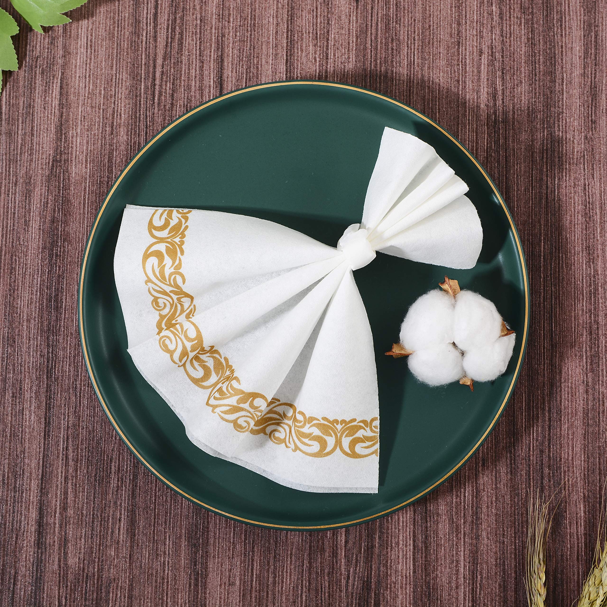 200 Premium Disposable Guest Towels for Bathroom & Kitchen - Soft Linen-Feel Decorative Hand Towels | Absorbent Paper Dinner Napkins for Weddings, Parties & Events (Elegant White & Gold) - Perfect for Upscale Gatherings & Luxury Home Decor