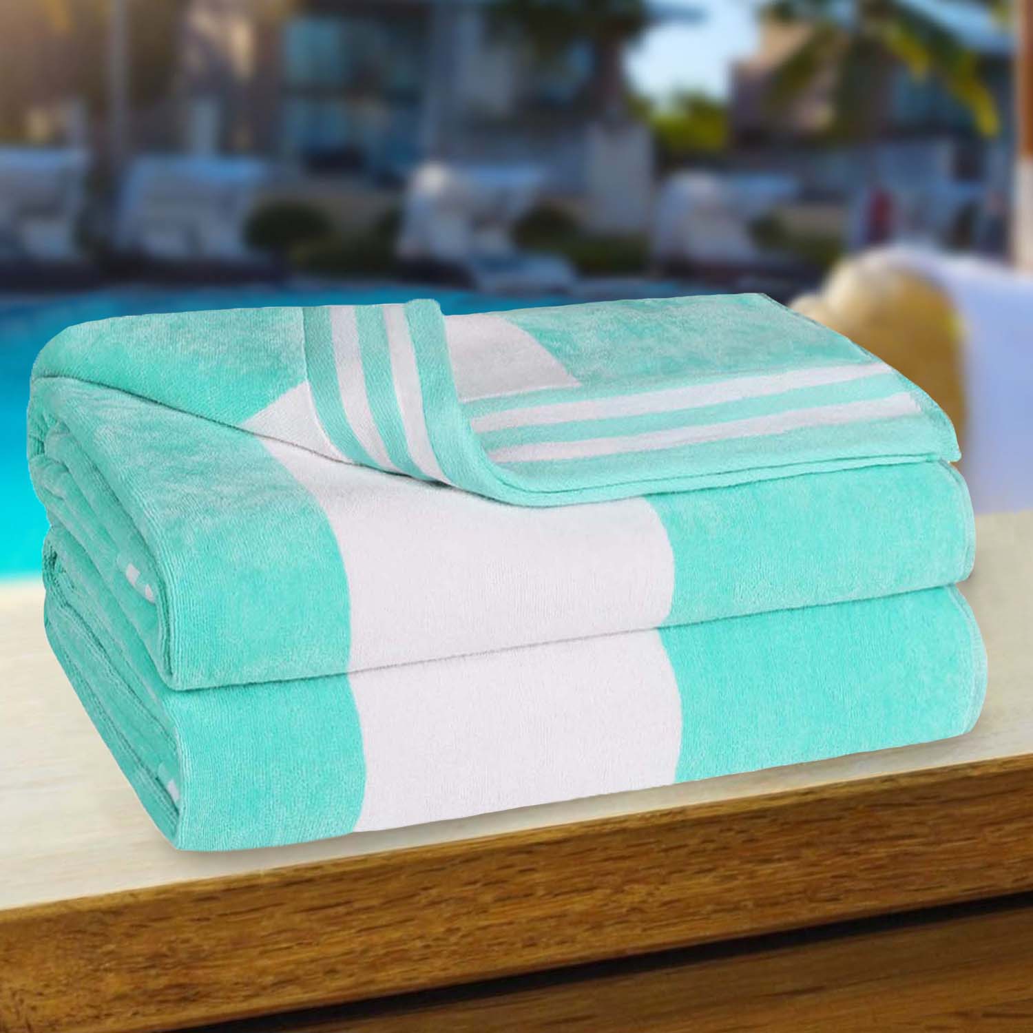 Premium Cabana Stripe Oversized Cotton Beach Towel Set of 2, 4, or 6 - Soft, Absorbent & Quick-Drying for Pool, Beach, Vacation & Spa Use
