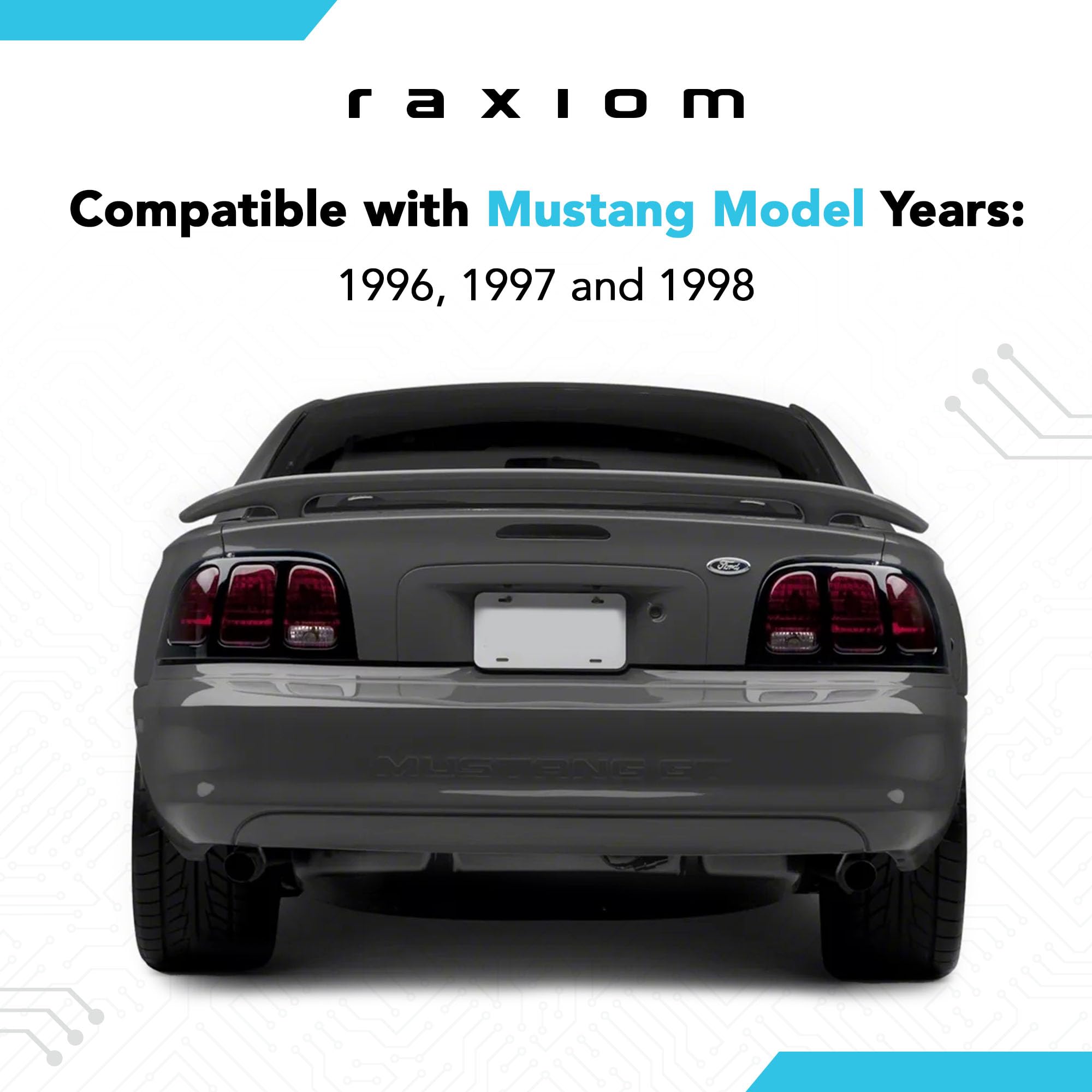 Raxiom Smoked Tail Lights Assembly for Ford Mustang 1996-1998 - LED Brake Lights with Iconic Design - Upgrade Your Mustang's Rear Style for Night Driving & Car Shows
