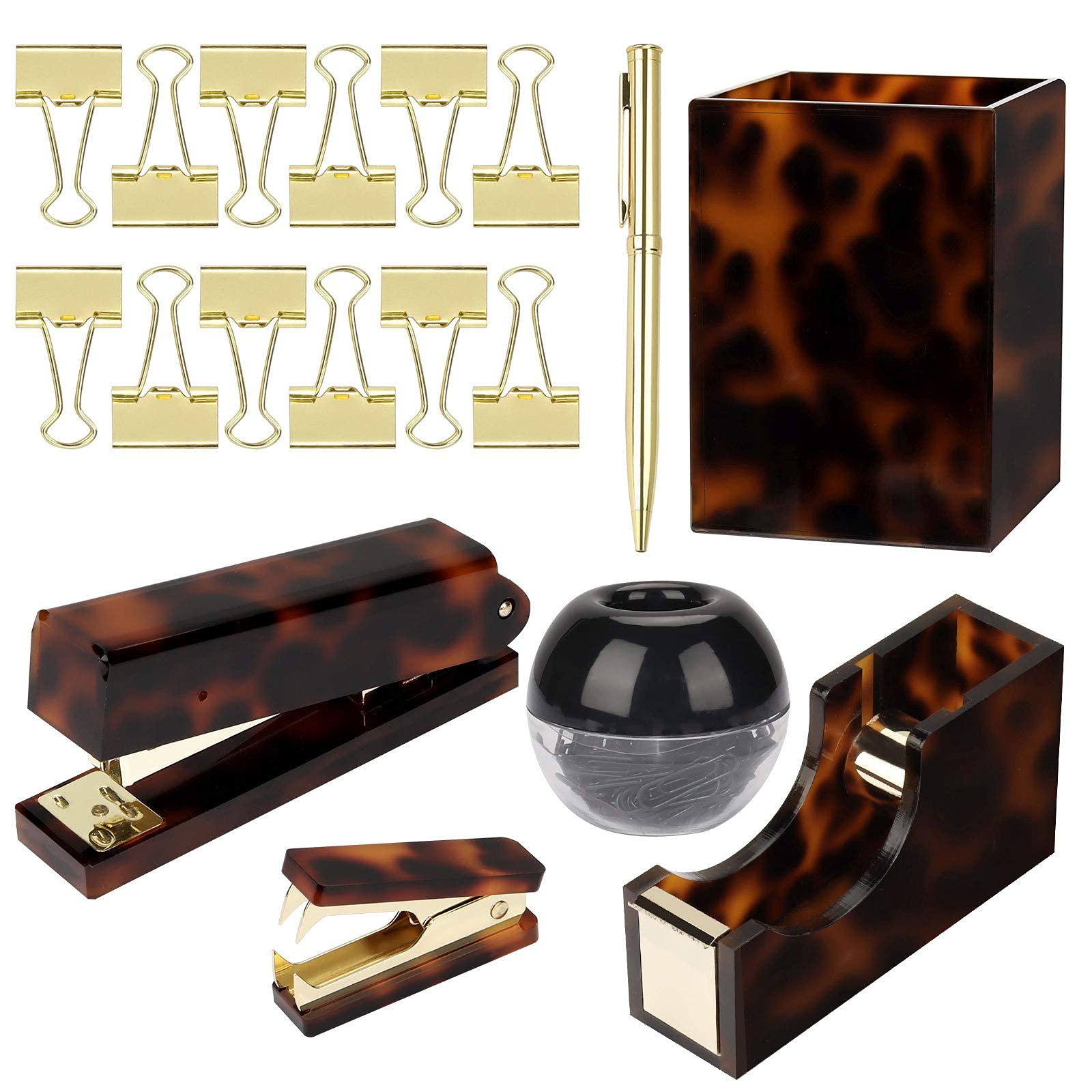Toylord Clear Acrylic Office Supplies Organizer Set - Rose Gold Desk Accessories with Stapler, Tape Dispenser, Pen Cup, Paper Clip Holder & Staple Remover | Perfect for Home Office, School Desk Organization & Workspace Decor