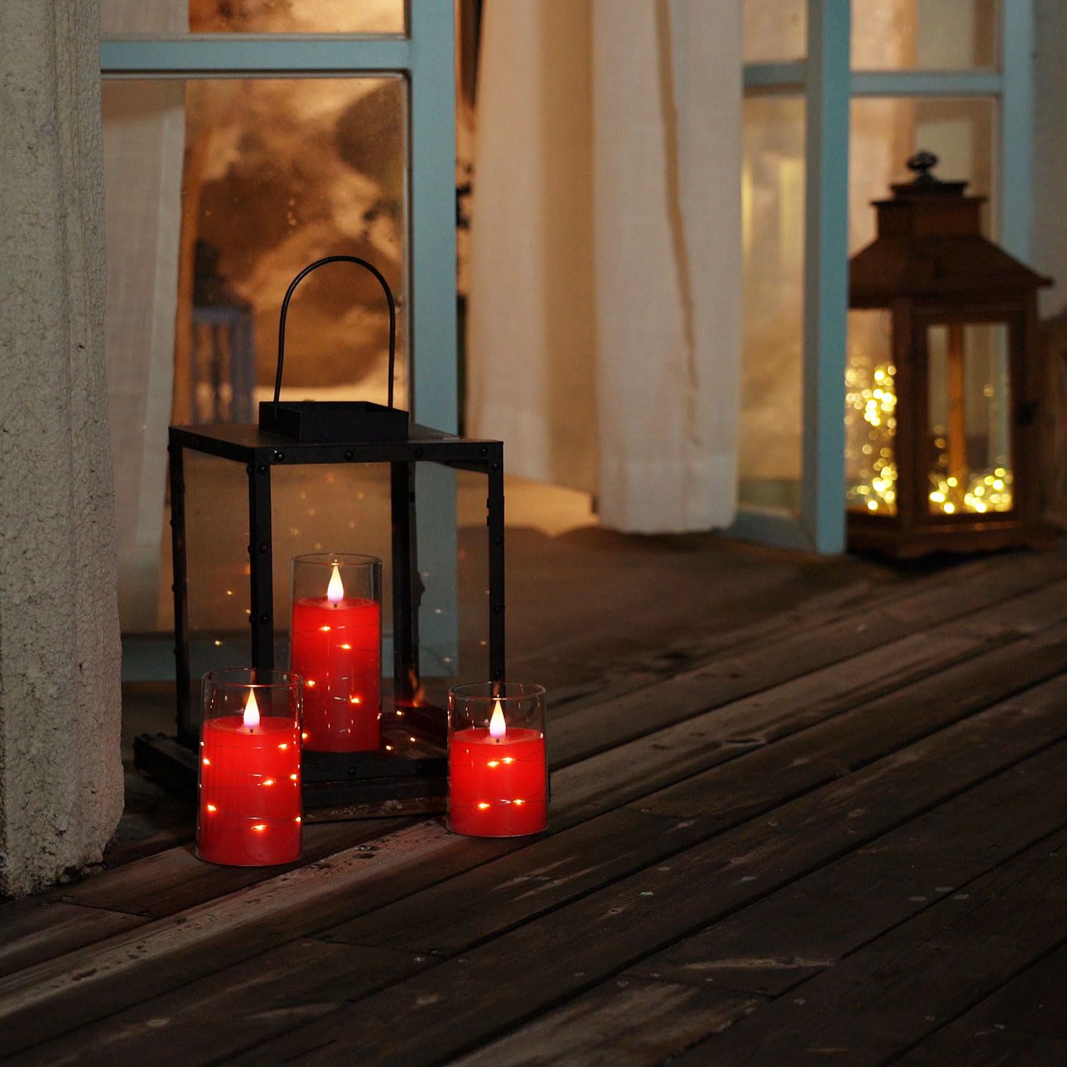 Homemory Flickering Flameless LED Candles with Remote - Set of 3 Battery Operated Candles with Embedded String Lights, Shatterproof Plexiglass Design (Red) - Perfect for Christmas Decor, Wedding Centerpieces & Cozy Home Ambiance
