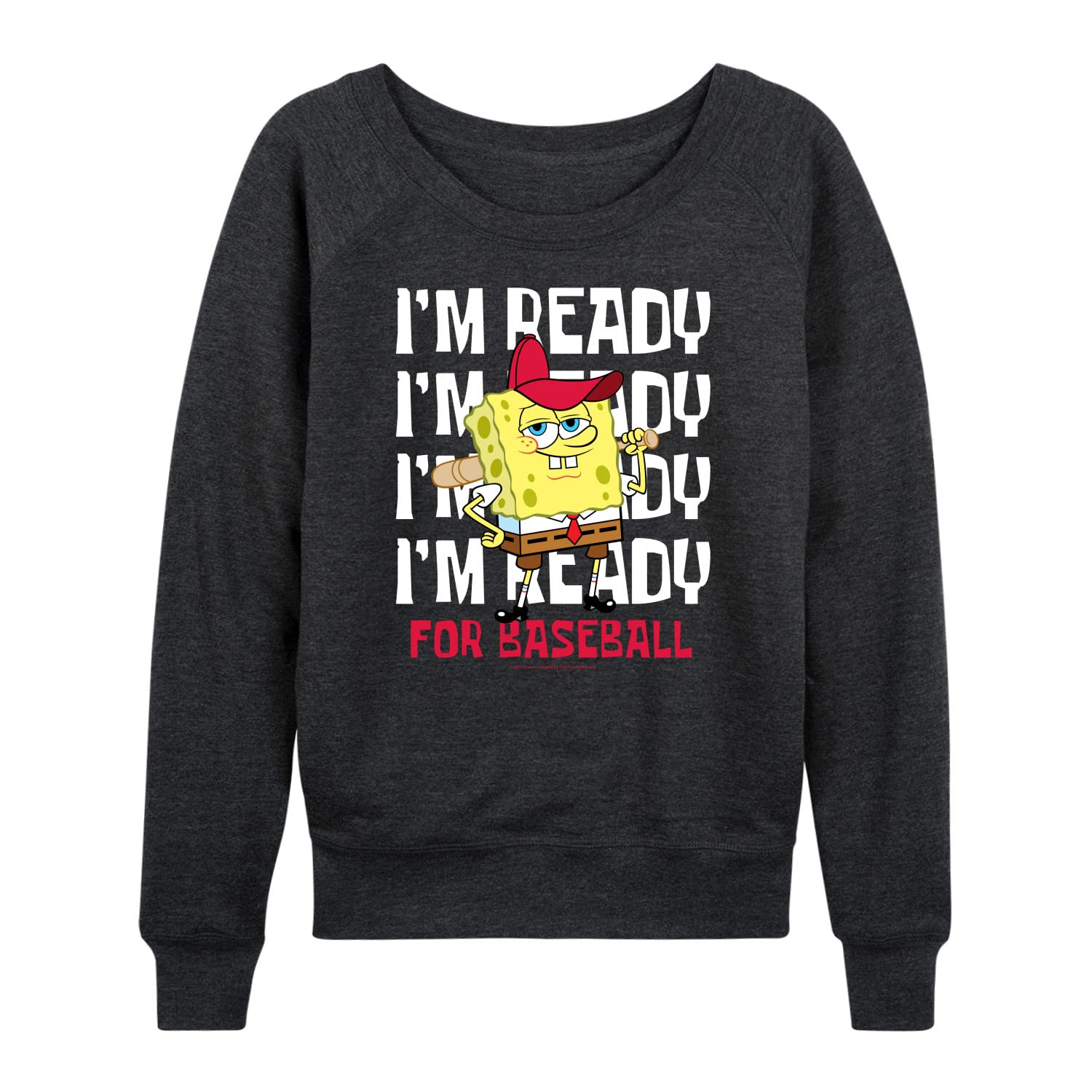 HYBRID APPAREL SpongeBob SquarePants Baseball Graphic Women's Lightweight French Terry Pullover Hoodie - Casual Wear, Lounge, Sports Fan Outfit