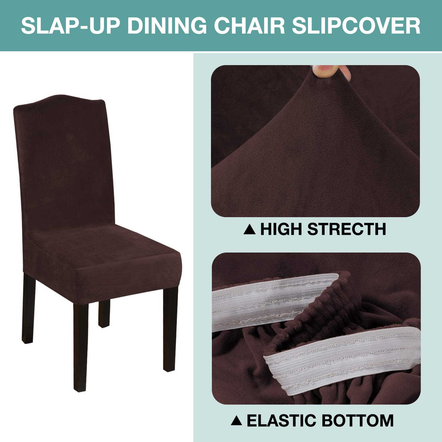 **Turquoise Velvet Stretch Dining Chair Covers Set of 2 – Soft, Washable & Removable Slipcovers for Kitchen, Parsons Chairs – Home, Hotel, Banquet Decor – Thick Soft Fabric (Brown) – Perfect for Dining Rooms, Restaurants & Events**
