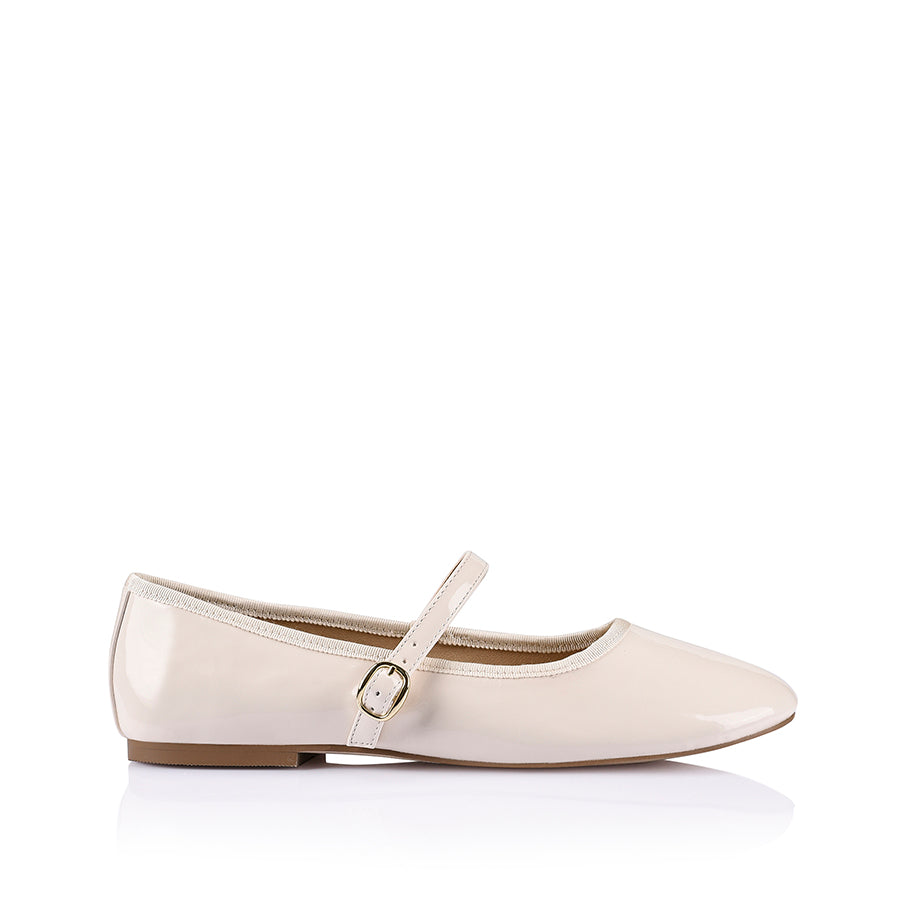 Bambi Mary Jane Flats - Bone Patent Leather Shoes for Women | Comfortable & Stylish Ballet Flats for Work, Casual & Wedding Occasions
