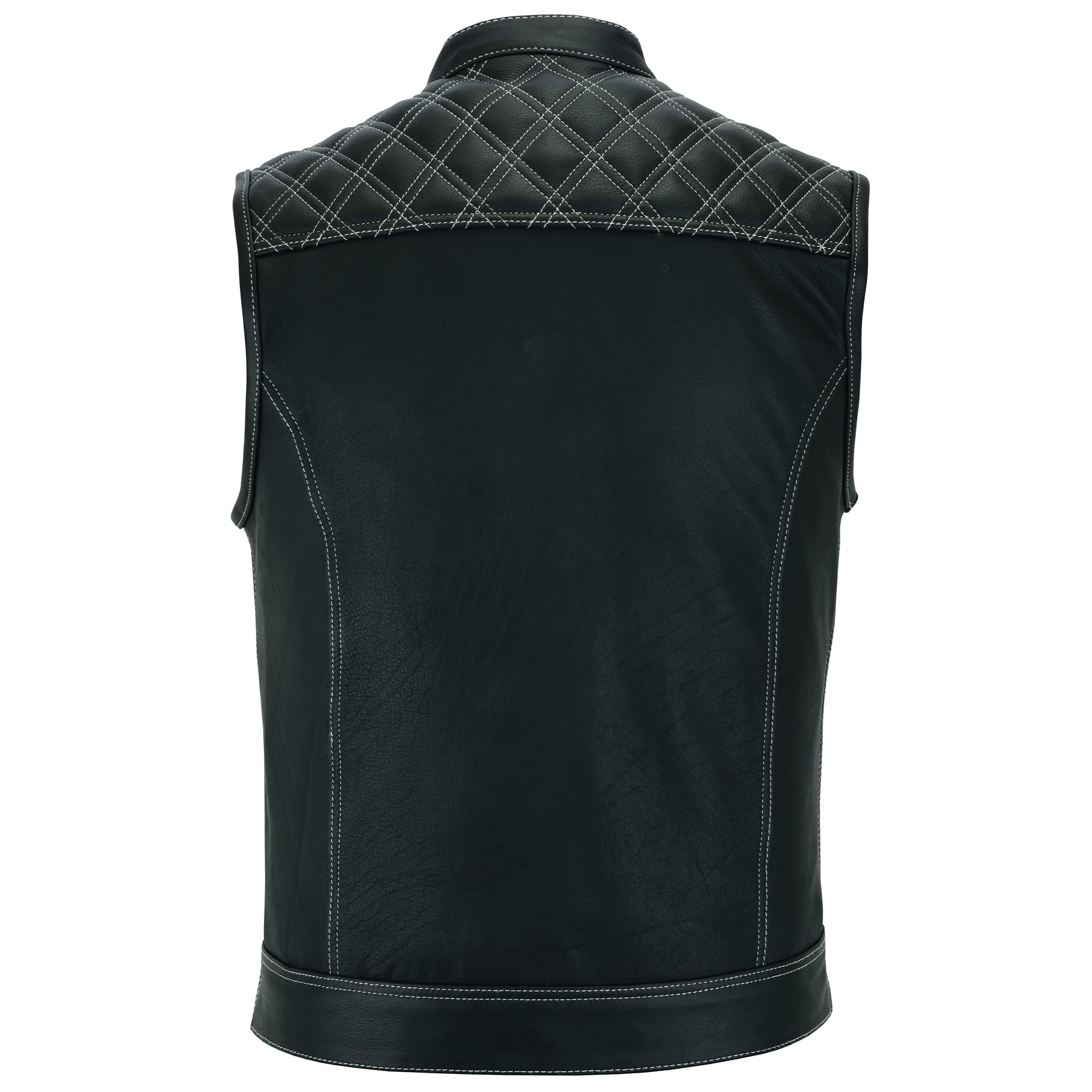 Men's Black Leather Motorcycle Vest with SOA Club & Traditional Paisley Satin Liner - Biker Jacket for Riding, Motorcycle Clubs, and Casual Wear