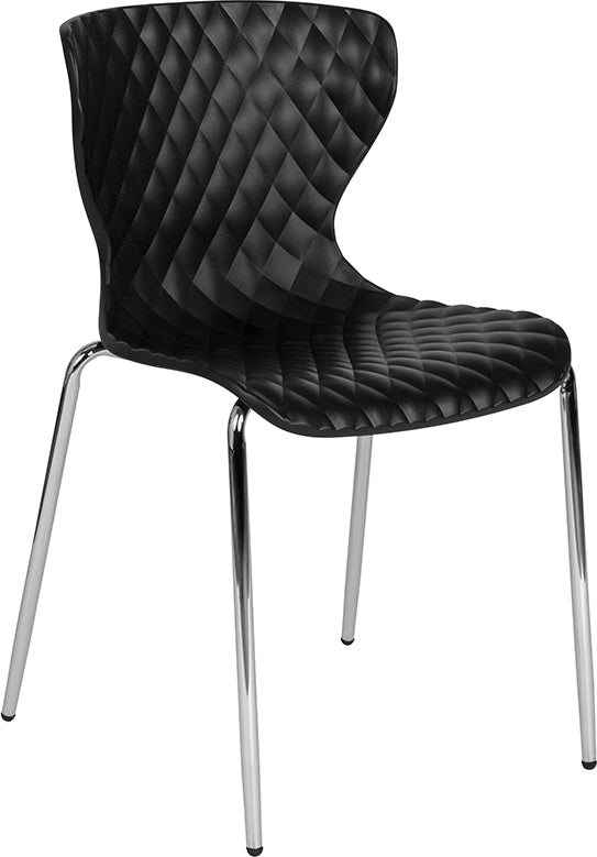 FLASH Lowell Contemporary Design Black Plastic Stack Chair - Lightweight & Durable for Indoor/Outdoor Use - Perfect for Dining, Events & Office Spaces