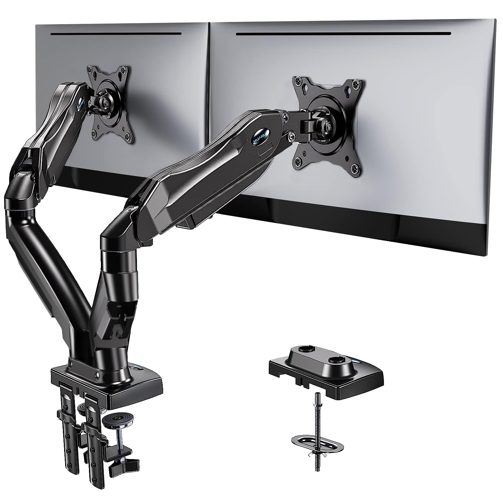 HUANUO Dual Monitor Stand for 30 Inch Screens & Single Monitor Stand for 35 Inch Screens - Adjustable Ergonomic Desk Mount for Home Office, Gaming, and Workspace Setup