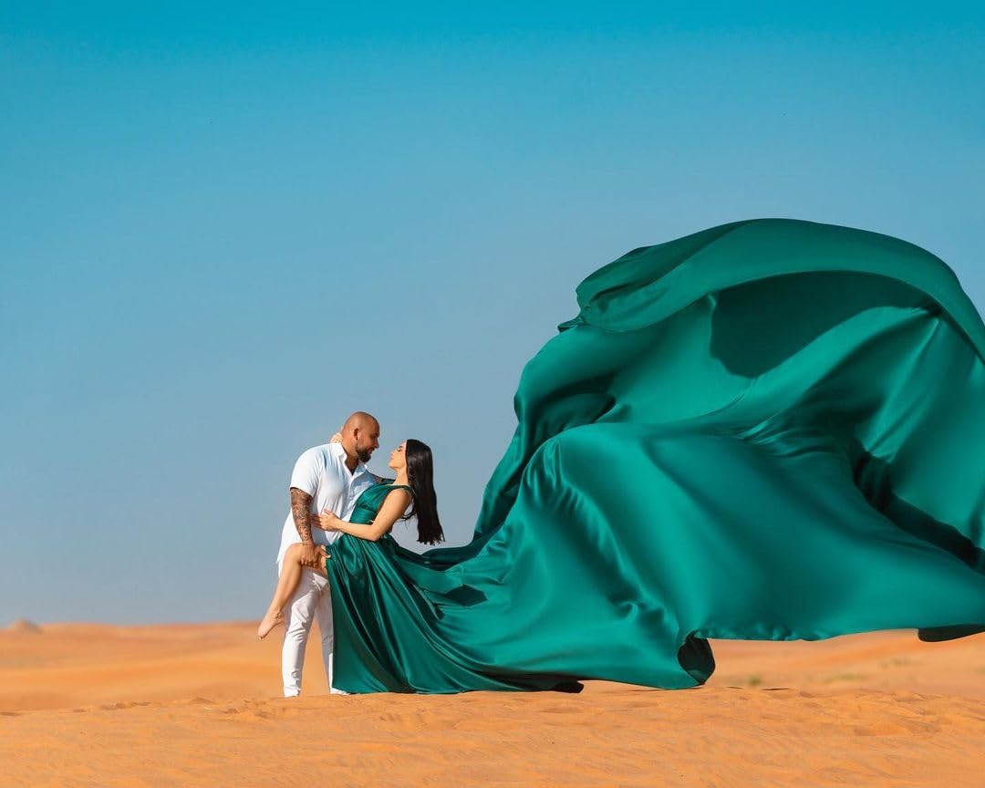 Infinity Dress | Long Flying Maxi Dress with Train | Flowy Satin Photography Dress | Elegant Santorini Style Gown for Women | Perfect for Baby Showers, Photo Shoots & Special Occasions