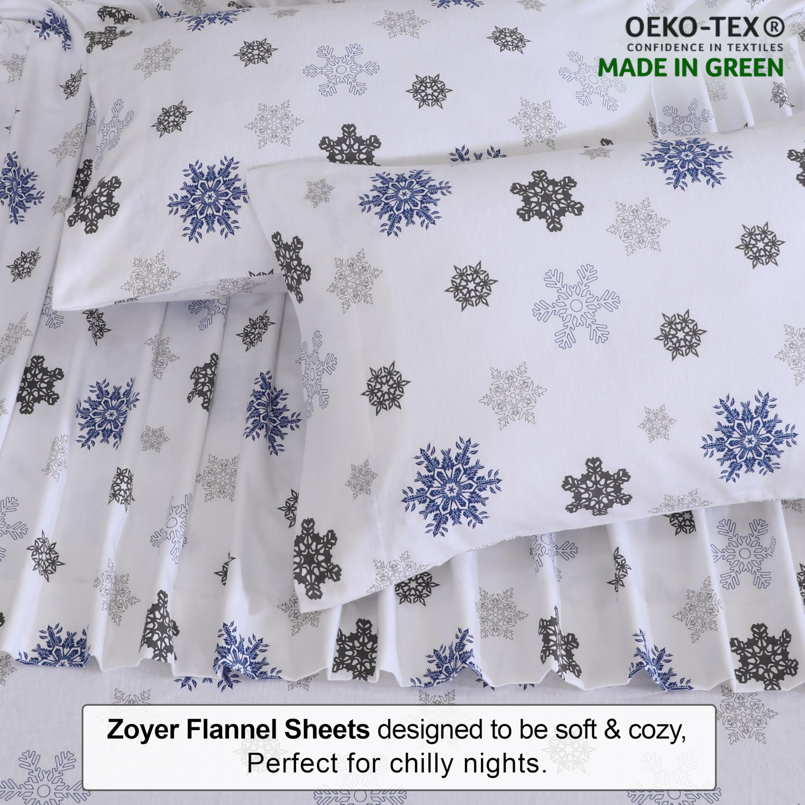 ZOYER King Size Flannel Sheet Set - Ultra Soft & Cozy 100% Cotton Deep Pocket Bedding, Fitted for 16