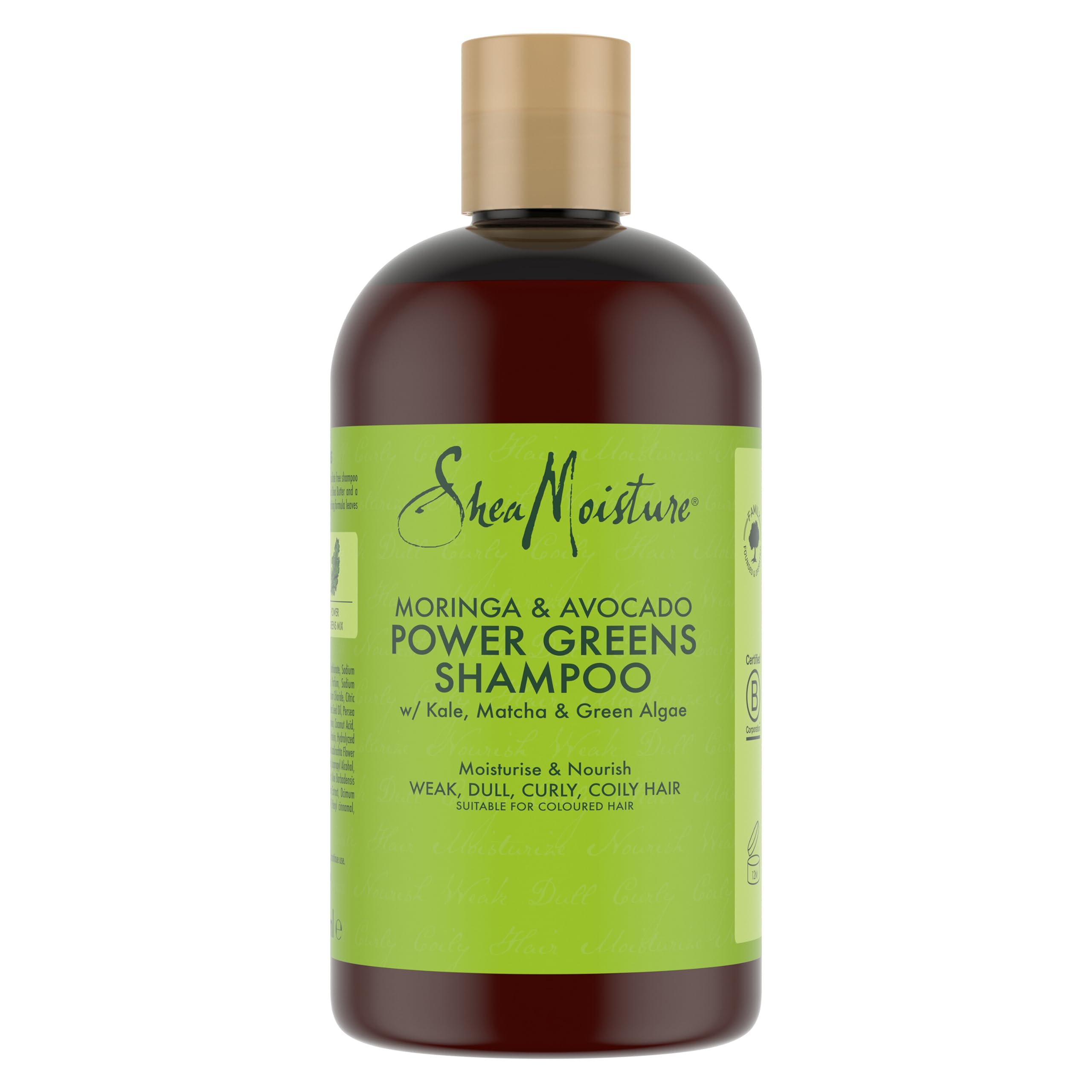 SheaMoisture Moringa & Avocado Power Greens Shampoo for Dry Hair - 13 oz (384 ml) - Sulfate Free, Vegan & Cruelty Free - Hydrating & Nourishing Hair Care for Curly, Coily & Wavy Hair Types - Perfect for Daily Use & Natural Hair Revival