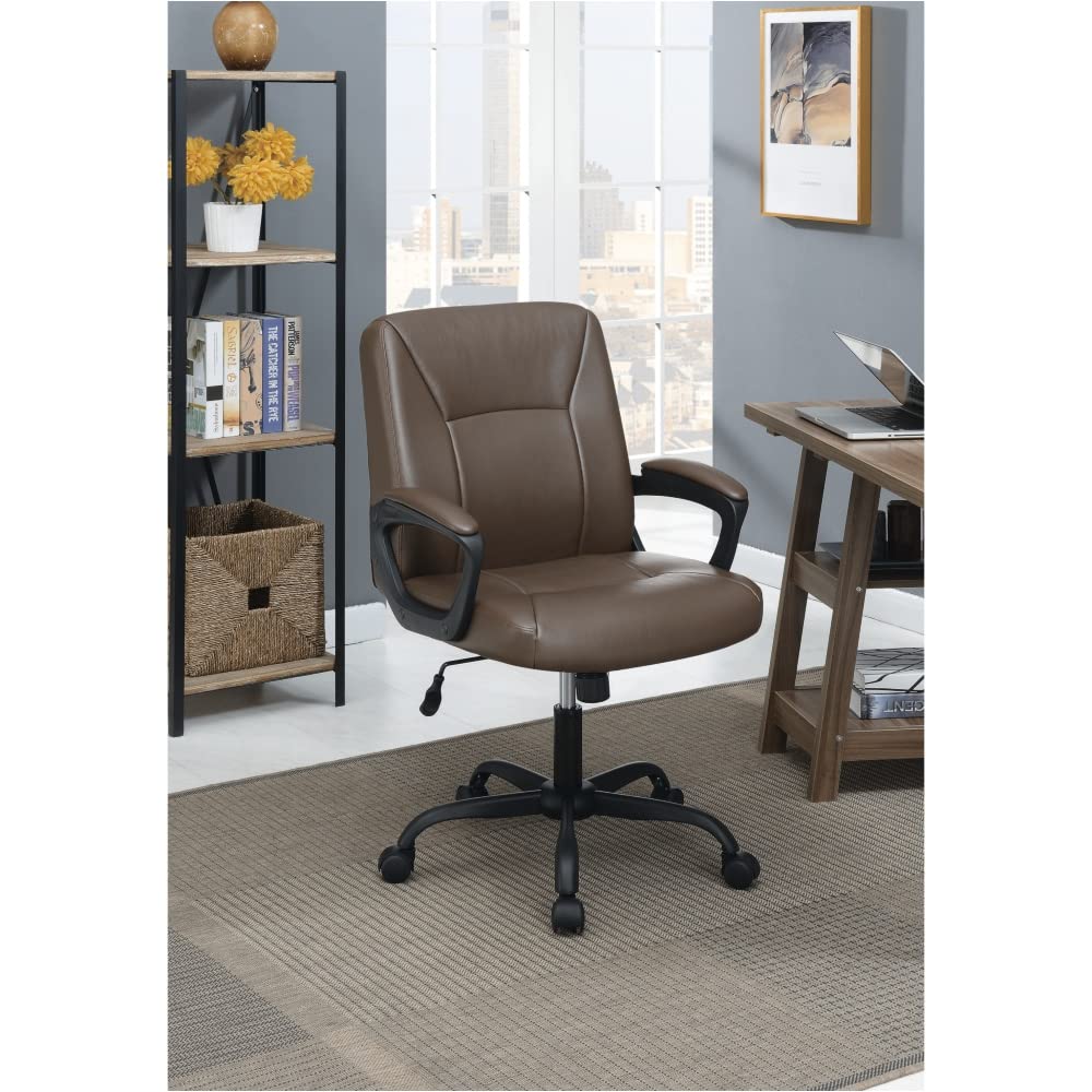 LYBJ Ergonomic PU Leather Office Chair - Adjustable Swivel Computer Desk Chair for Small Spaces, Home & Office Use - Comfortable Task Chair for Long Working Hours (Brown) - Perfect for Home Offices, Study Rooms & Small Workspaces