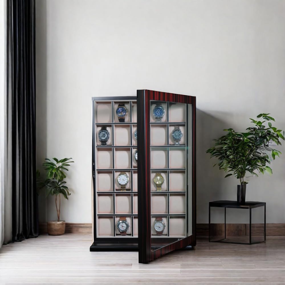 30-Piece Ebony Wood Personalized Watch Display Case - Wall Hanging Storage Organizer Box & Stand for Luxury Watch Collectors - Perfect for Home, Office, or Retail Store Display
