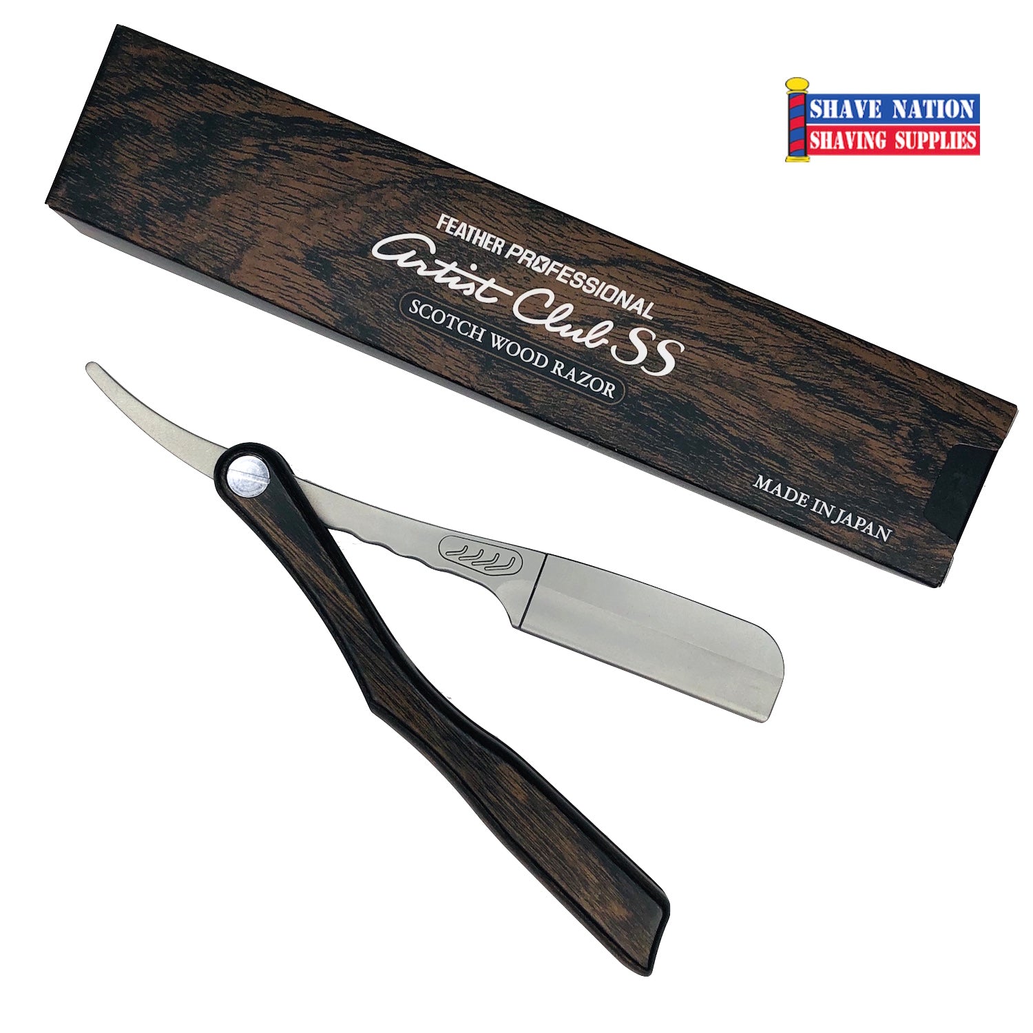 Feather Artist Club Folding Razor - Premium Japanese Straight Razor with Scotch Wood Handle for Professional Shaving - Perfect for Barbershops, Grooming Kits & Luxury Shaving Gifts