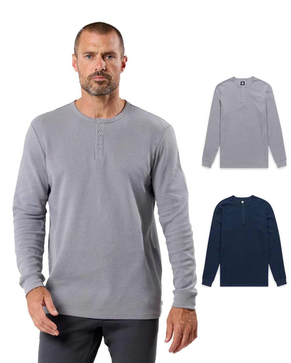 INTO THE AM Men's Long Sleeve Waffle Henley Shirt - Soft Thermal Cotton Fall & Winter Shirts for Men (Sizes S-4XL) | Perfect for Casual Wear, Outdoor Activities & Layering in Cold Weather